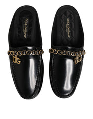 Dolce & Gabbana Black Leather DG Chain Embellished Sandals Shoes - EU41/US8