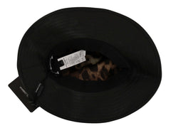 Dolce & Gabbana Black Leather DG Coin Crystal Wide Brim Hat - 56 cm|XS