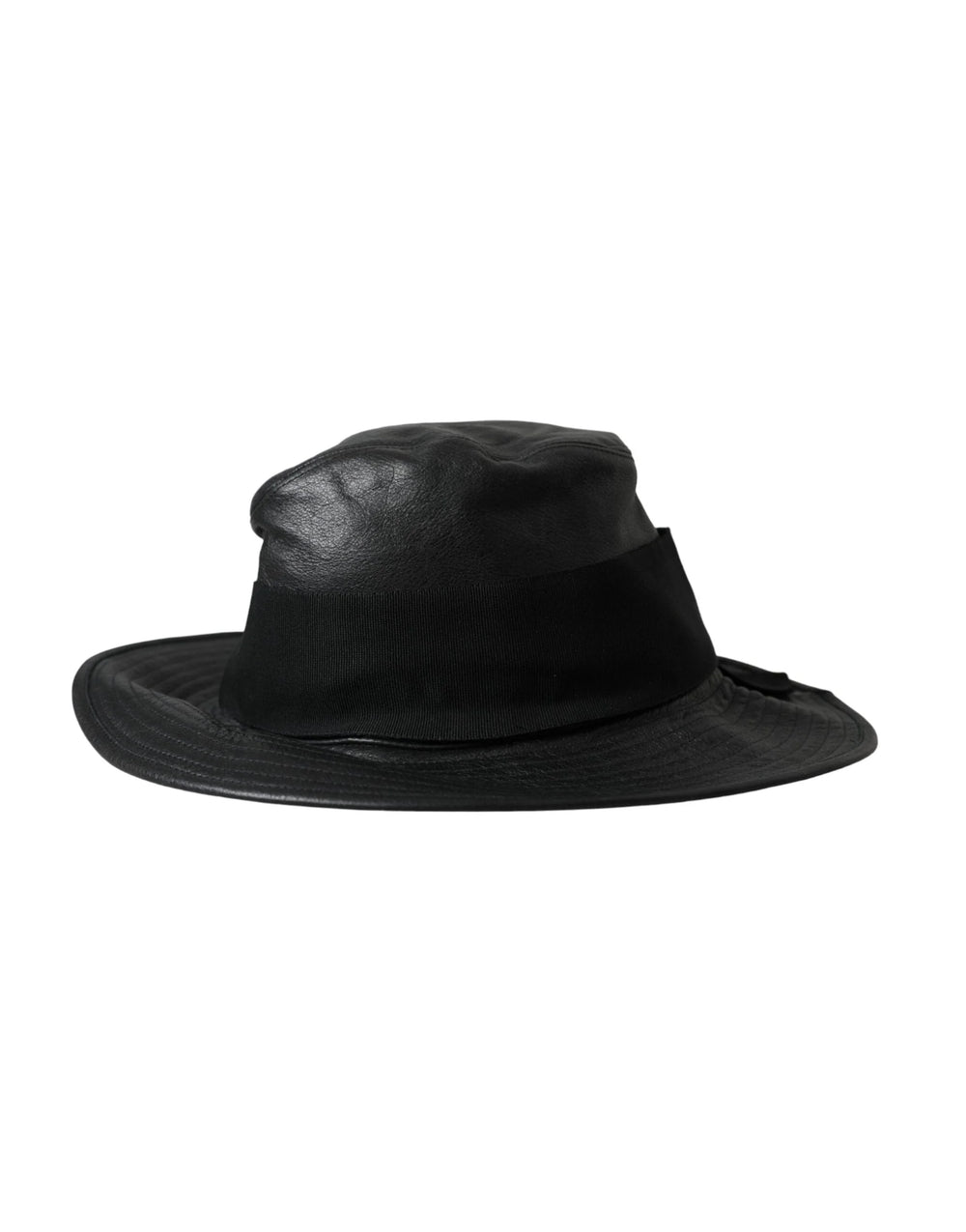 Dolce & Gabbana Black Leather DG Coin Crystal Wide Brim Hat - 57 cm|S