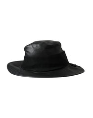 Dolce & Gabbana Black Leather DG Coin Crystal Wide Brim Hat - 57 cm|S