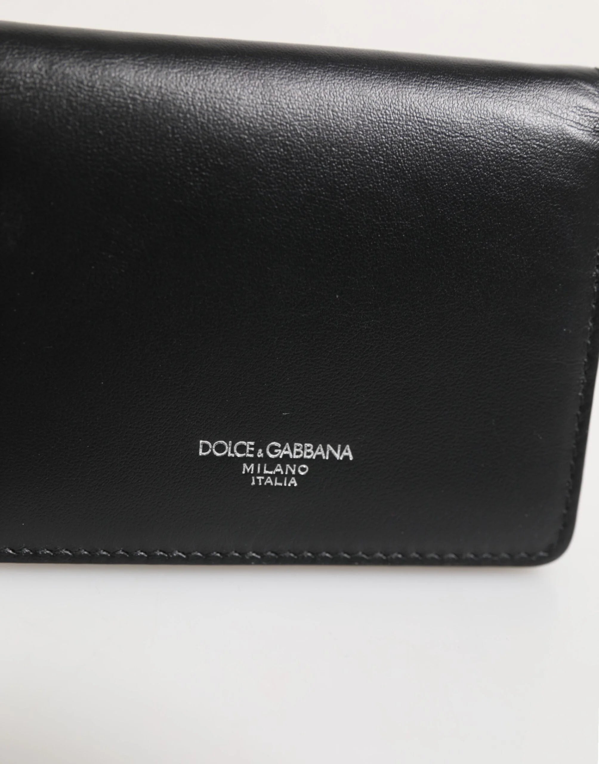 Dolce & Gabbana Black Leather DG Logo Bifold Card Holder Men Borse Wallet - Wallets