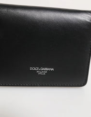 Dolce & Gabbana Black Leather DG Logo Bifold Card Holder Men Borse Wallet - Wallets