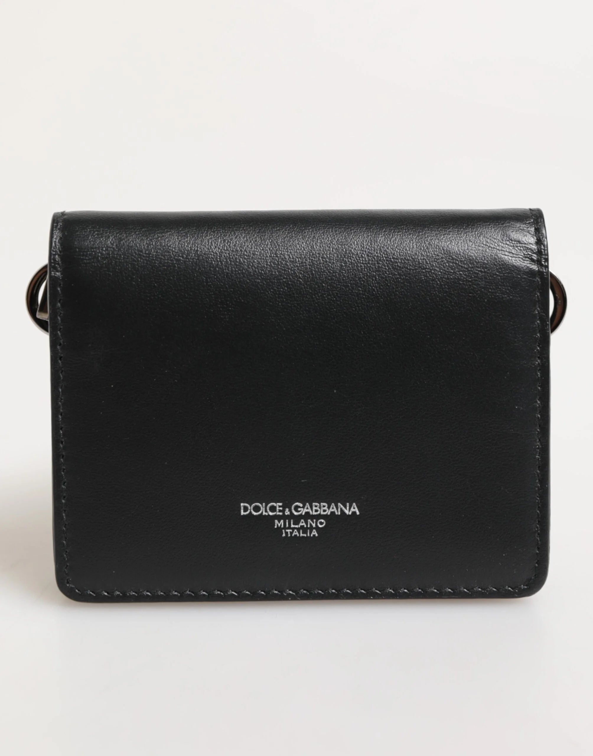 Dolce & Gabbana Black Leather DG Logo Bifold Card Holder Men Borse Wallet - Wallets