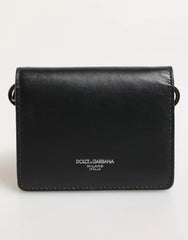 Dolce & Gabbana Black Leather DG Logo Bifold Card Holder Men Borse Wallet - Wallets