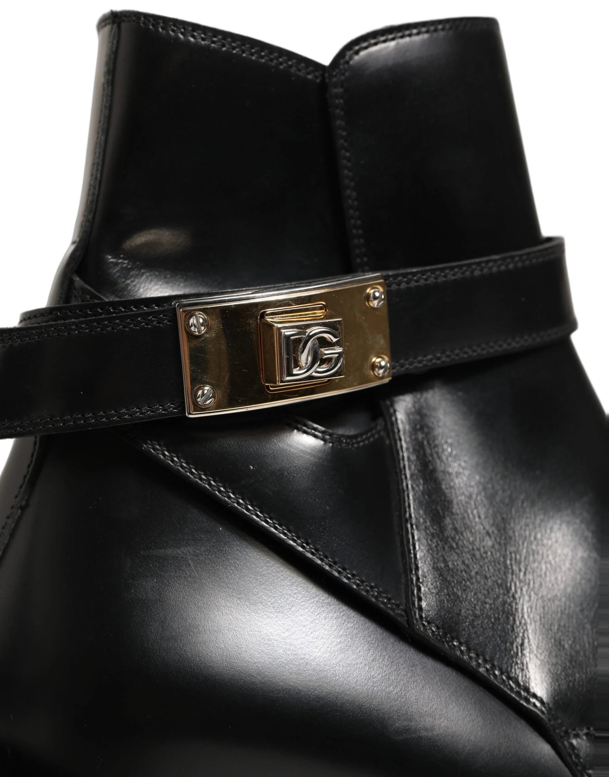 Botki Dolce & Gabbana czarne ze skóry z plakietką DG - EU44/US11