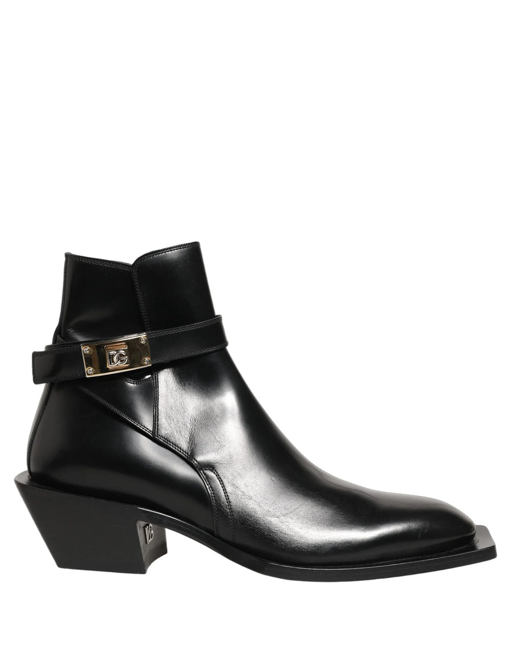 Botki Dolce & Gabbana czarne ze skóry z plakietką DG - EU44/US11