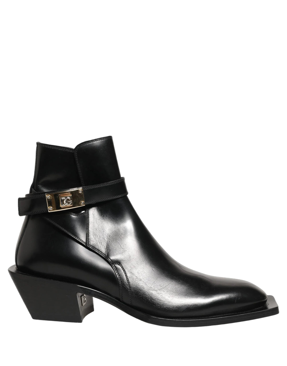 Botki Dolce & Gabbana czarne ze skóry z plakietką DG - EU44/US11