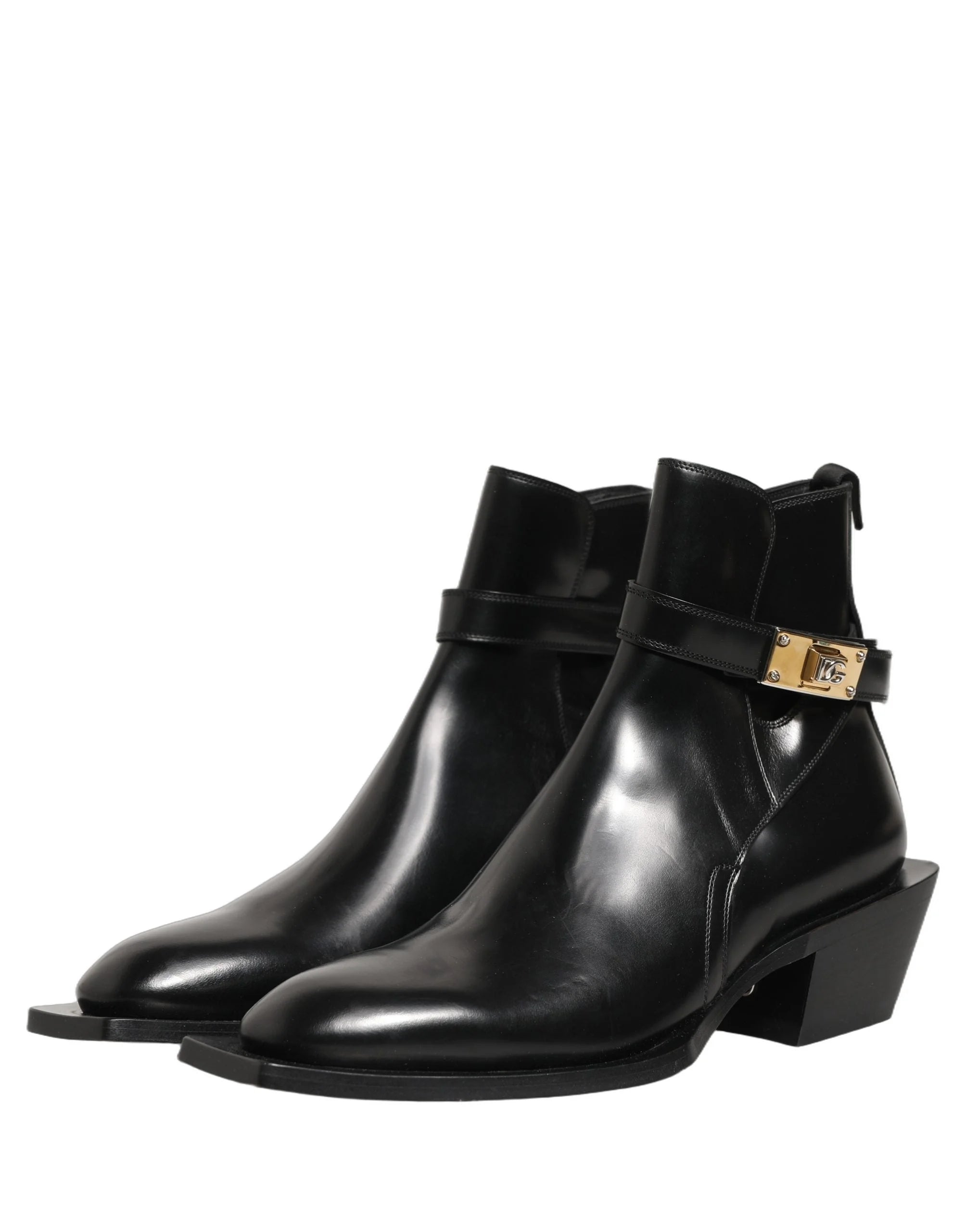 Botki Dolce & Gabbana czarne ze skóry z plakietką DG - EU44/US11