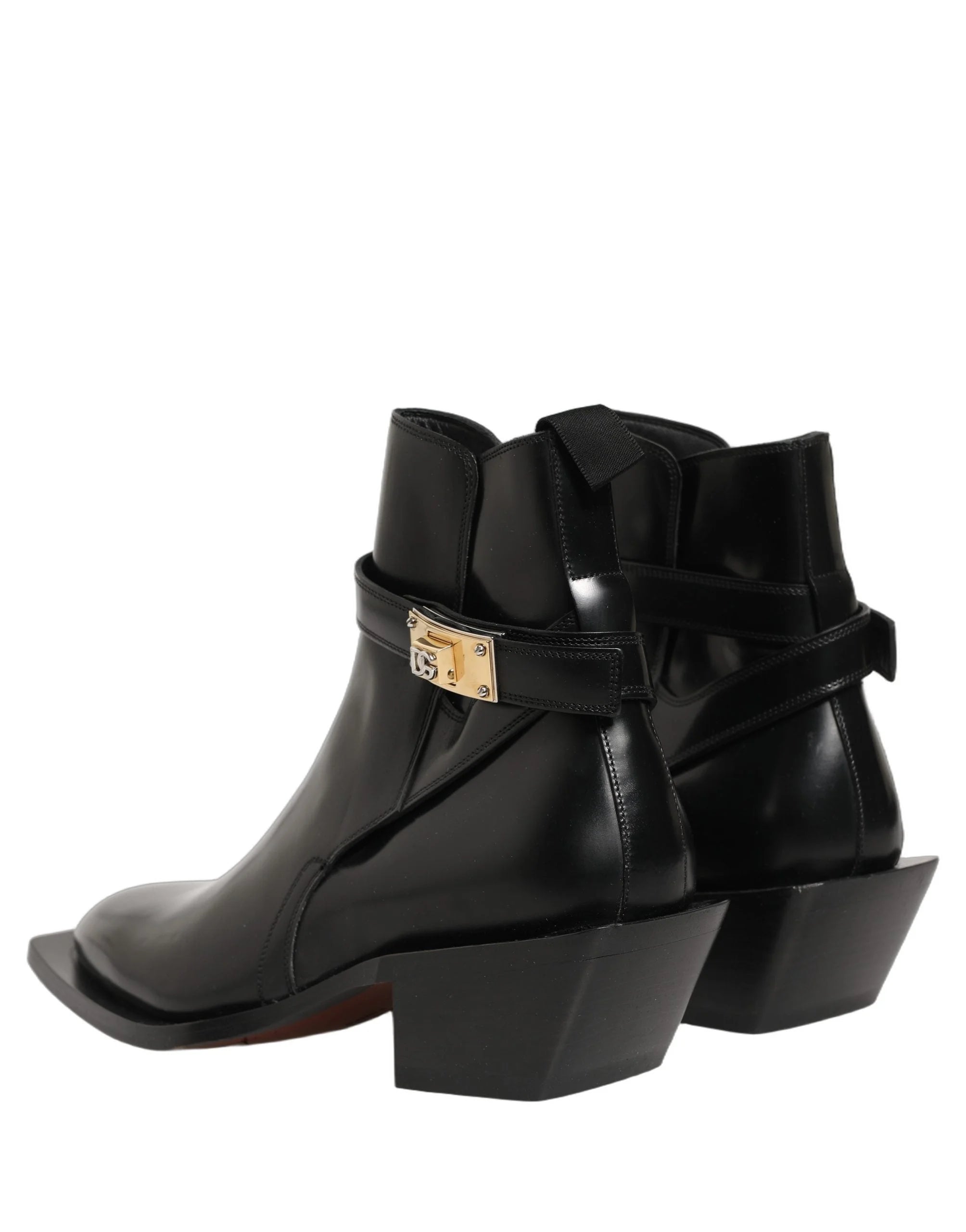 Botki Dolce & Gabbana czarne ze skóry z plakietką DG - EU44/US11
