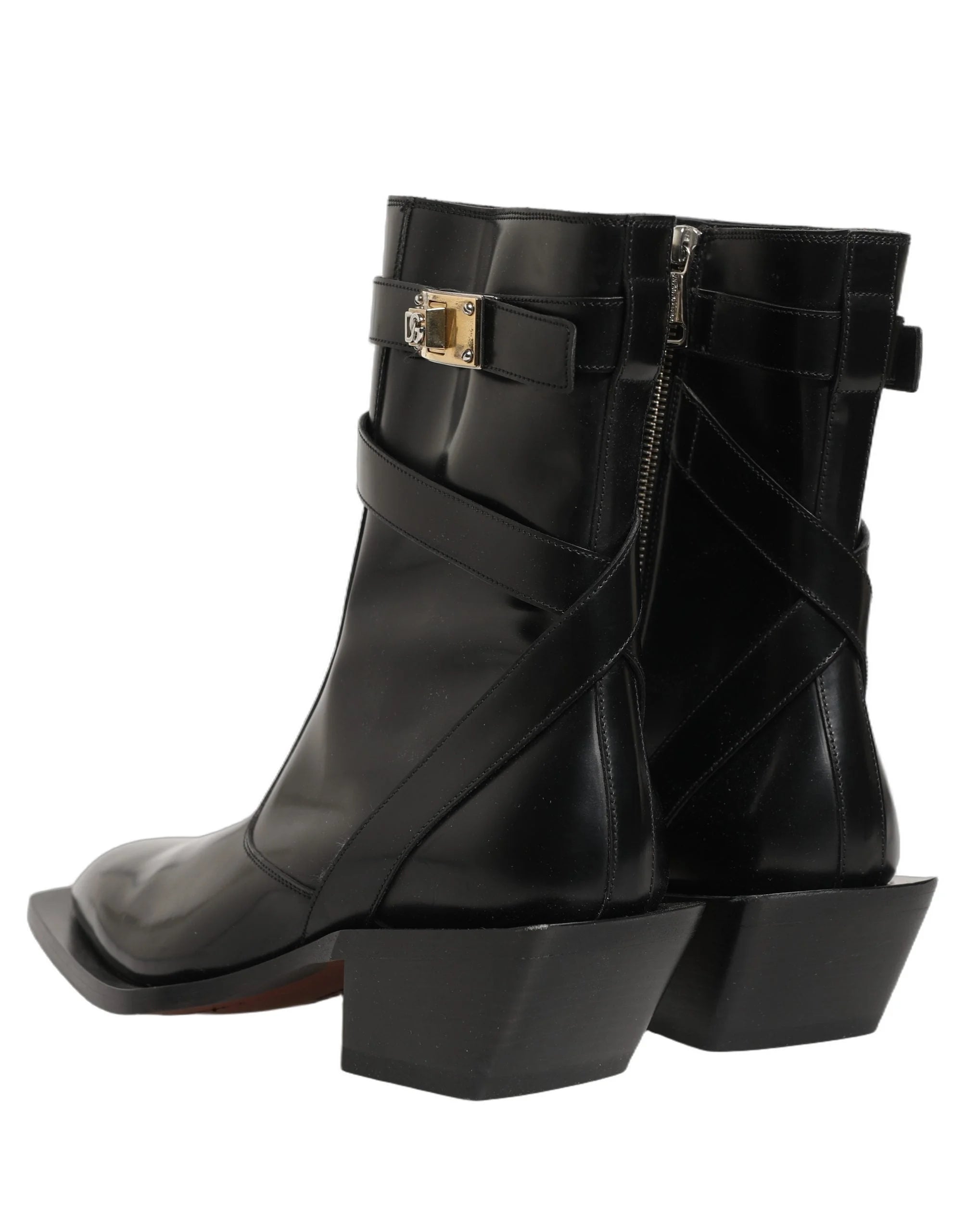 Dolce & Gabbana Botas de Cano Médio em Pele Preta com Placa DG - EU44/US11