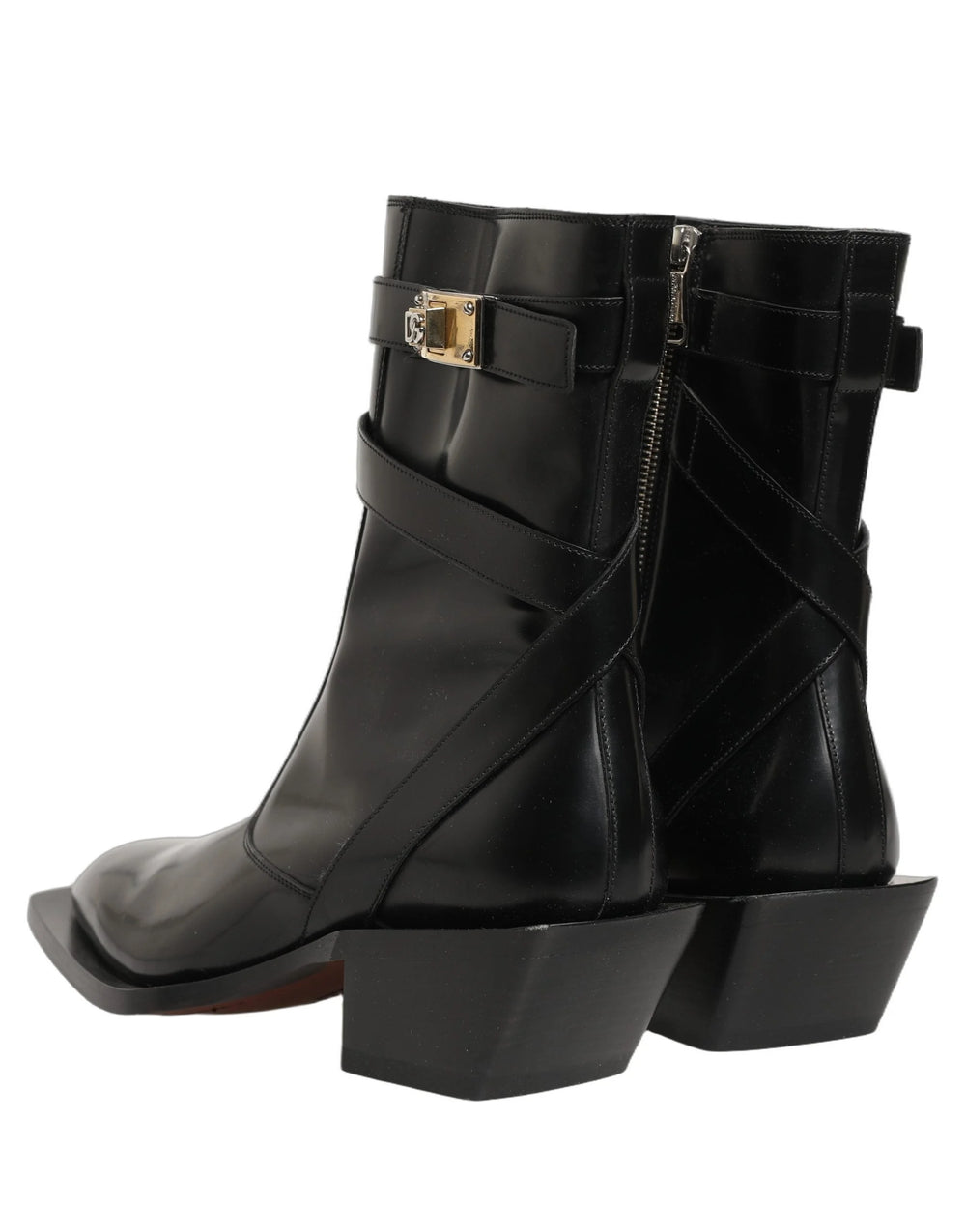 Dolce & Gabbana Botas de Cano Médio em Pele Preta com Placa DG - EU44/US11