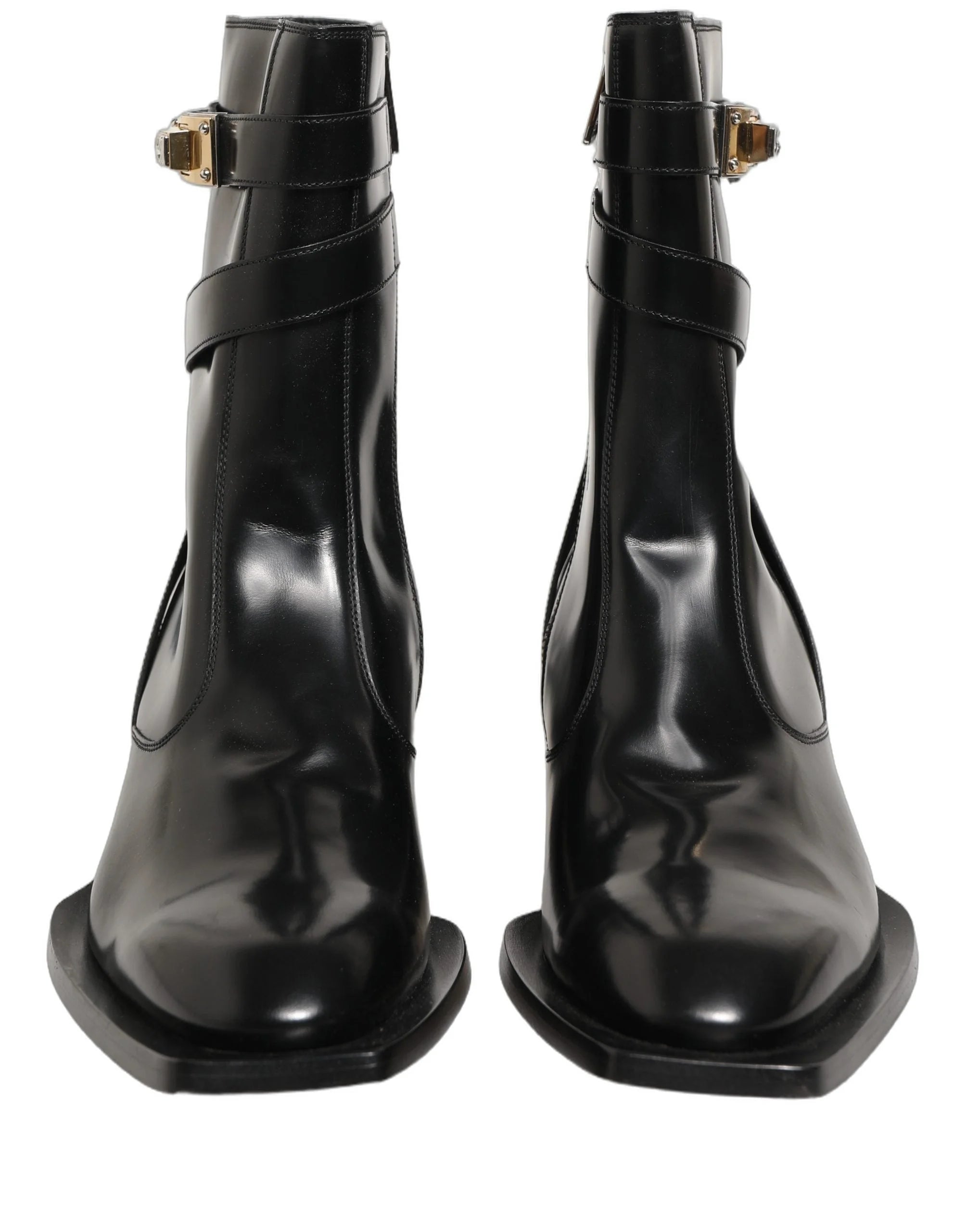 Dolce & Gabbana Botas de Cano Médio em Pele Preta com Placa DG - EU44/US11