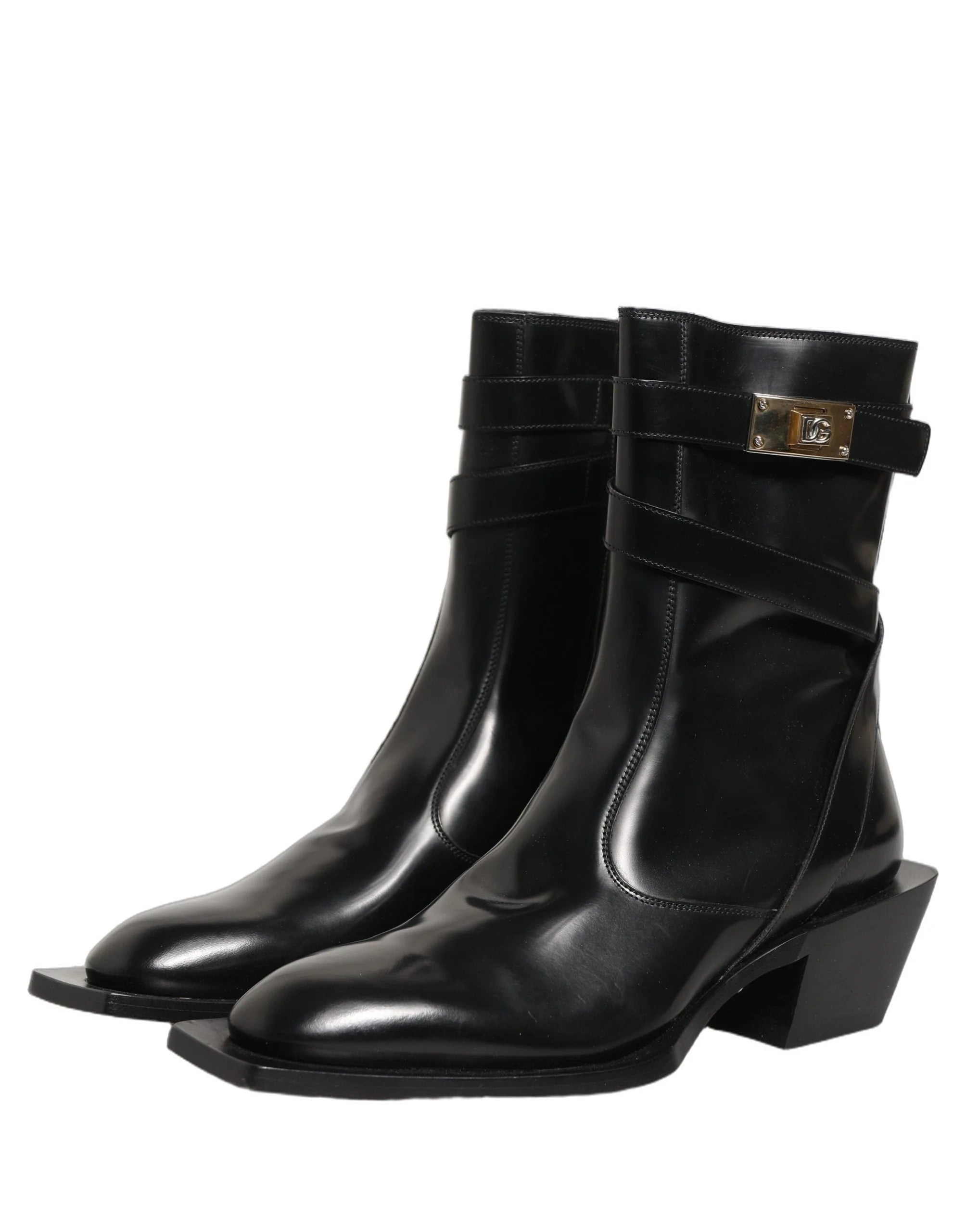 Dolce & Gabbana Botas de Cano Médio em Pele Preta com Placa DG - EU44/US11