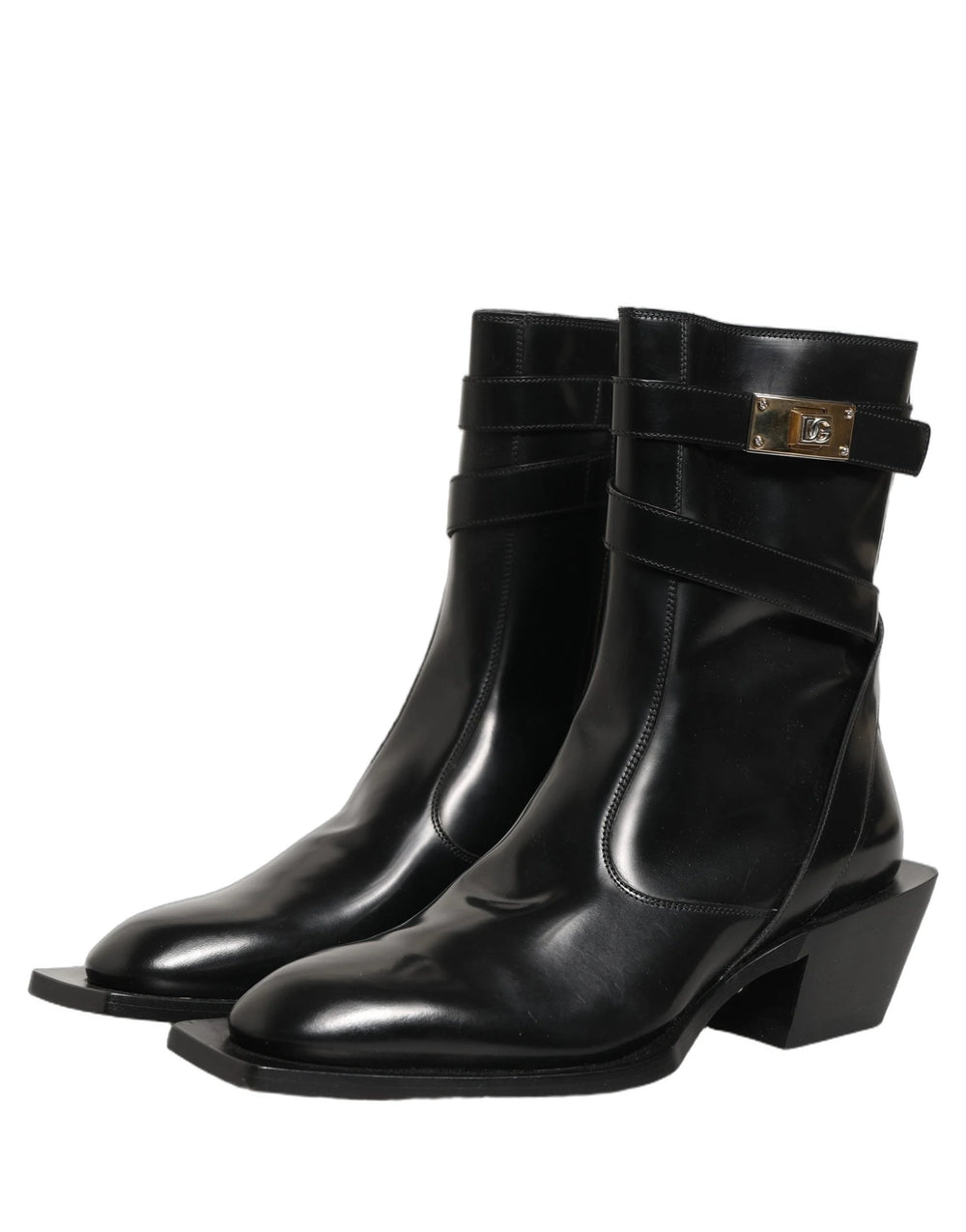 Dolce & Gabbana Botas de Cano Médio em Pele Preta com Placa DG - EU44/US11