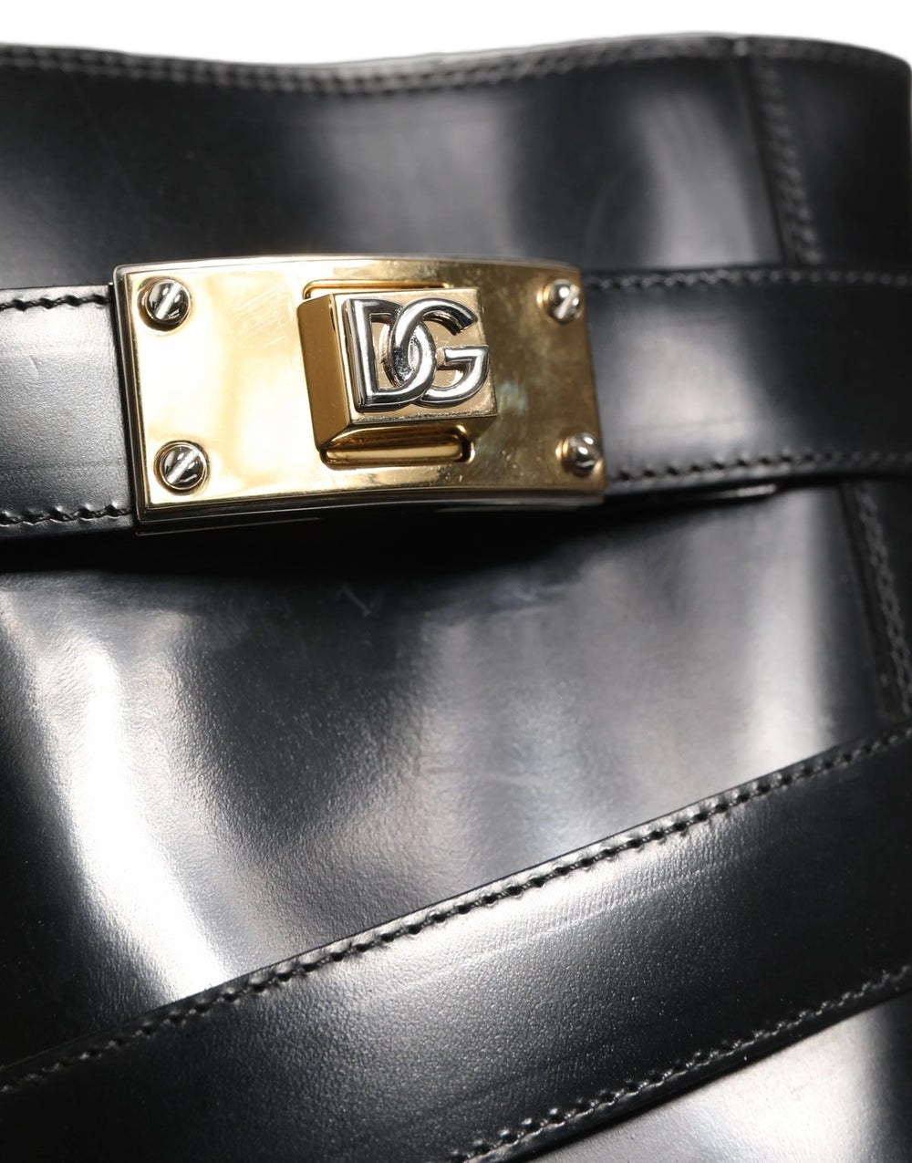 Dolce & Gabbana fekete bőr, DG jelvényes, közepes bikaarcú férfi bakancs cipők - EU44/US11