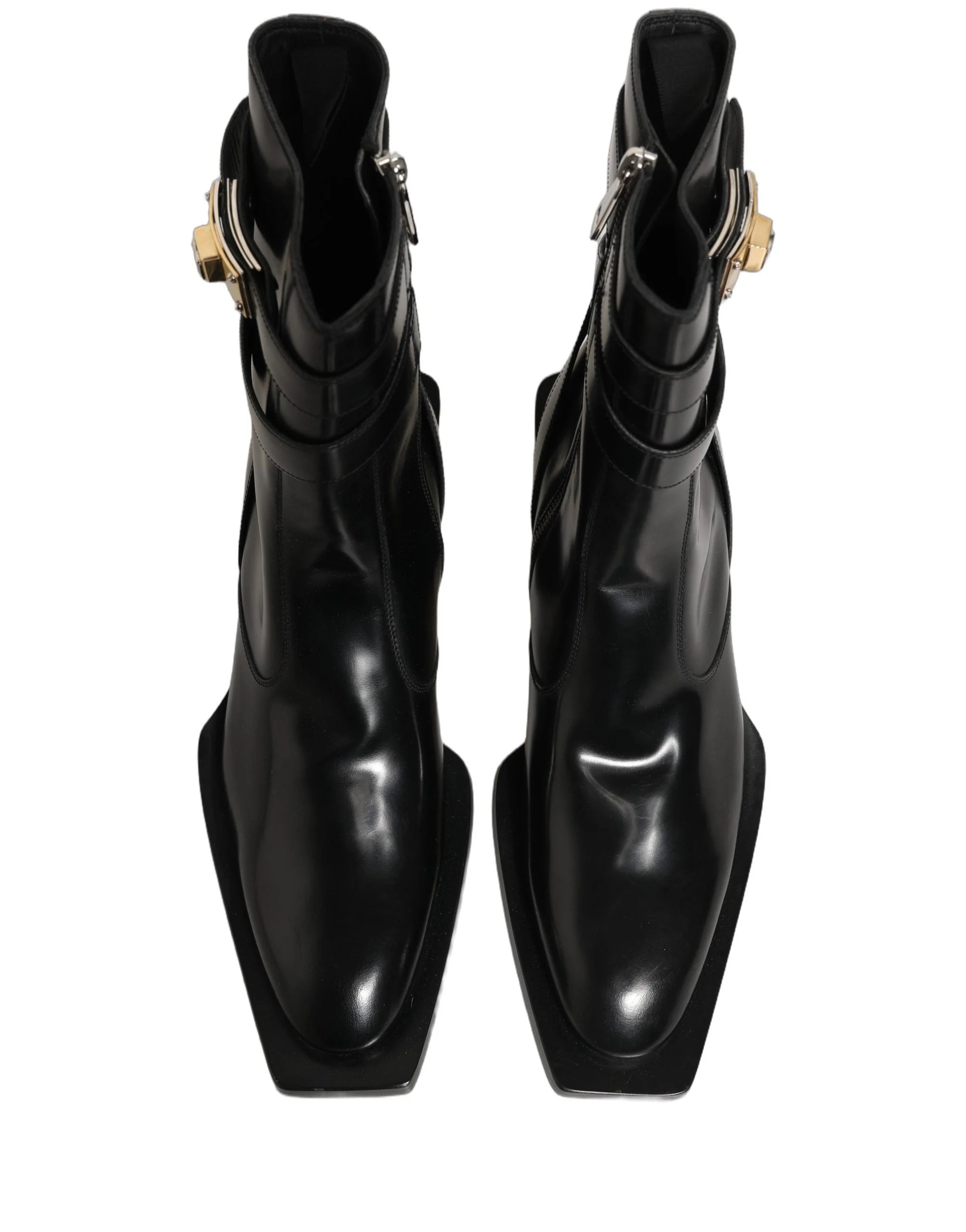 Dolce & Gabbana Botas de Cano Médio em Pele Preta com Placa DG - EU44/US11