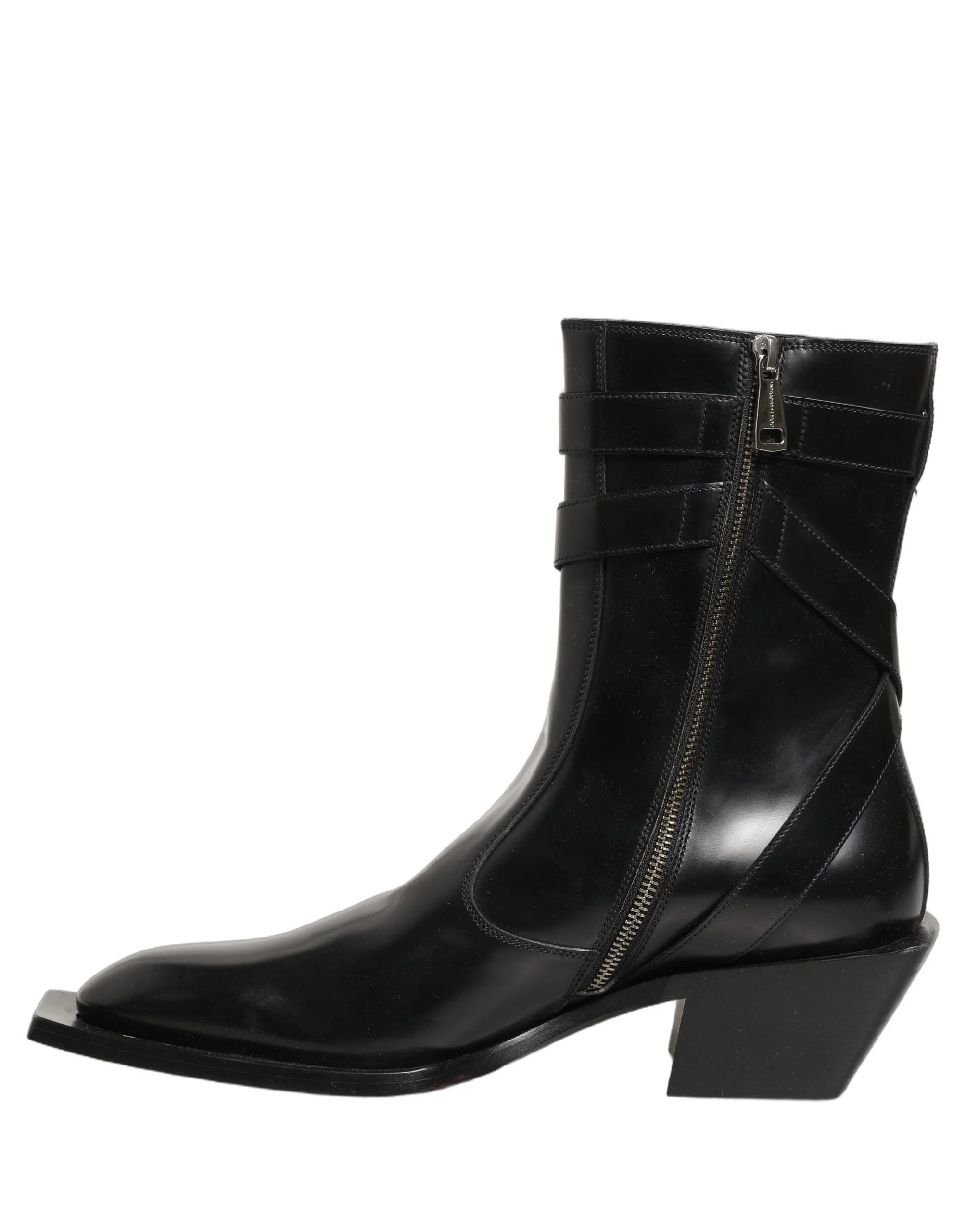 Dolce & Gabbana Botas de Cano Médio em Pele Preta com Placa DG - EU44/US11