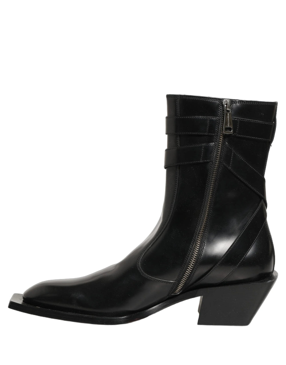 Dolce & Gabbana Botas de Cano Médio em Pele Preta com Placa DG - EU44/US11