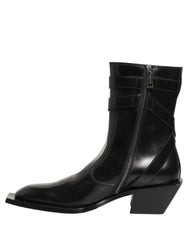 Dolce & Gabbana Botas de Cano Médio em Pele Preta com Placa DG - EU44/US11