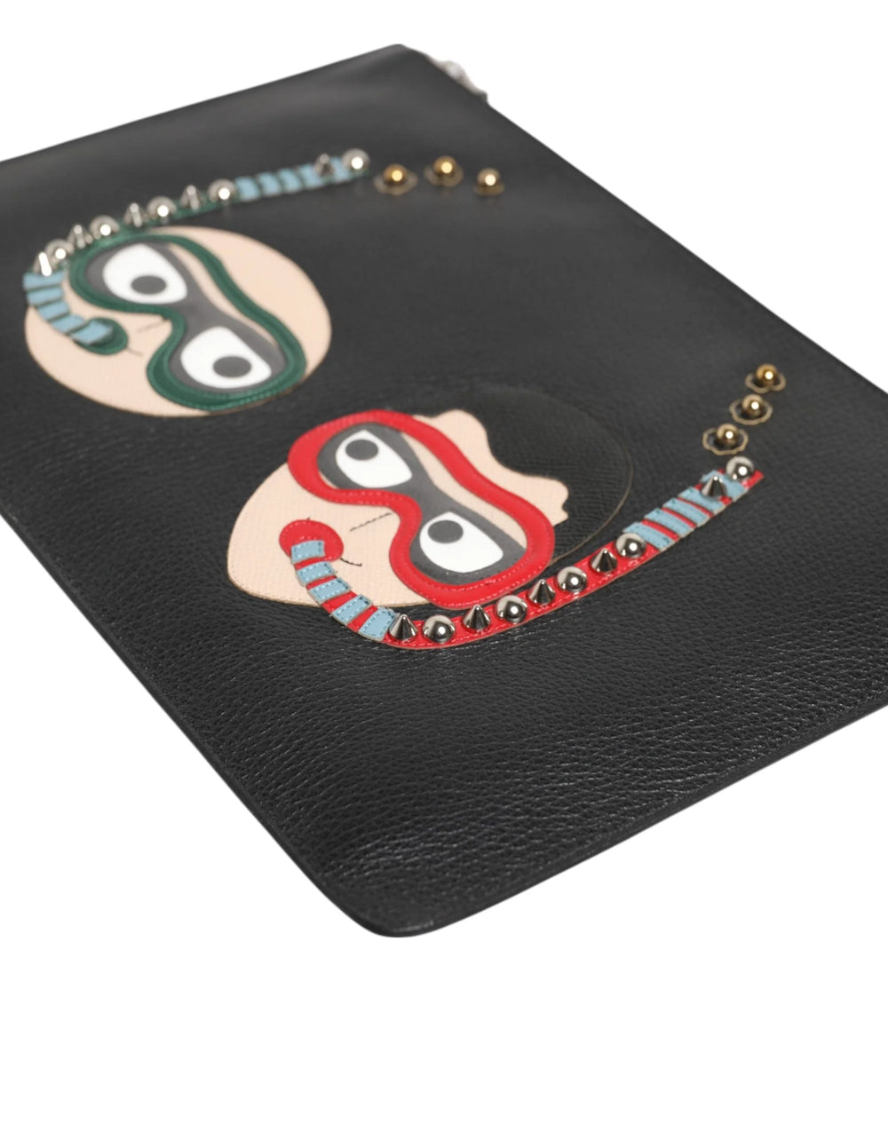 Dolce & Gabbana Black Leather #DGFAMILY Embellished Men Clutch Pouch Bag - Clutch Bags
