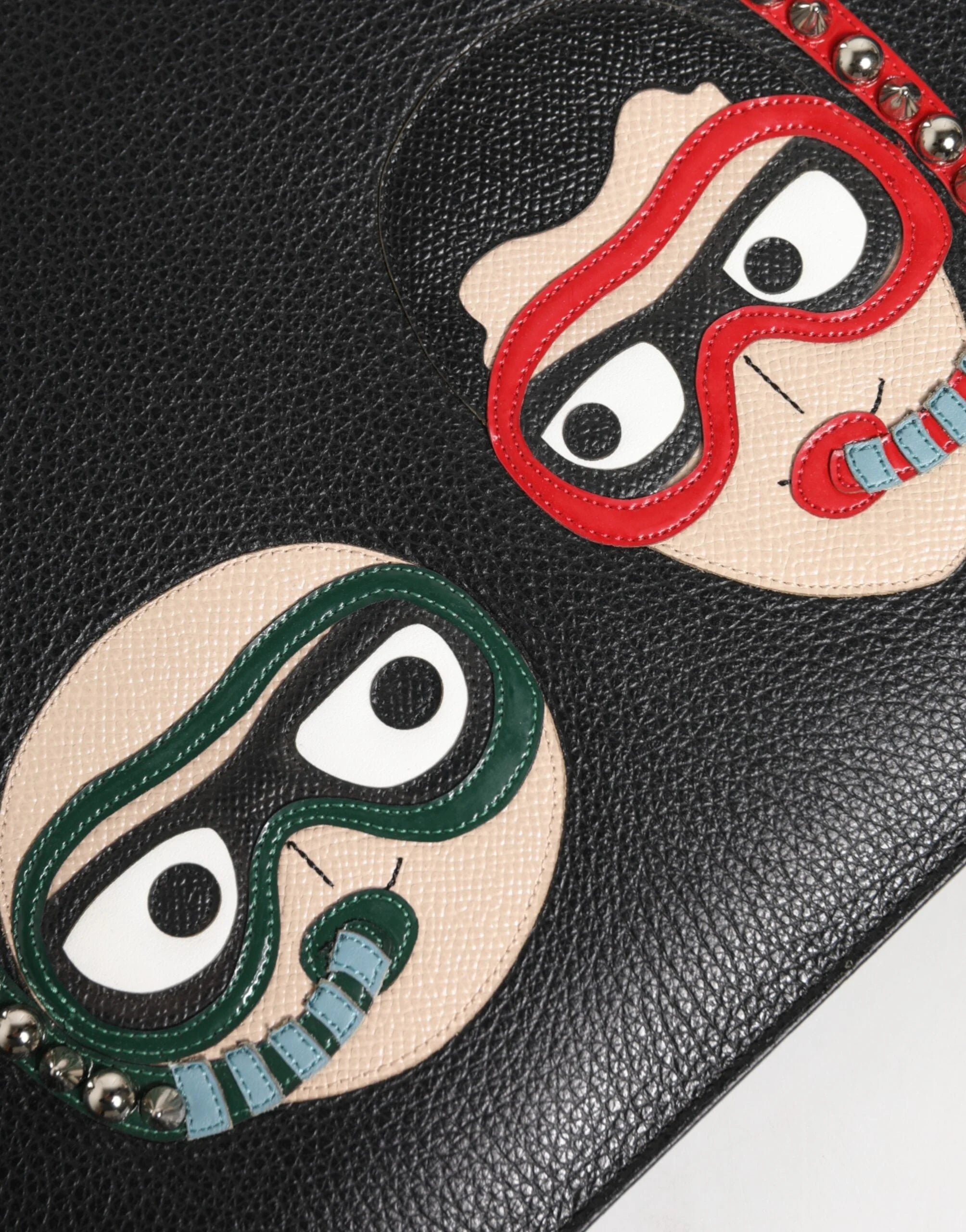 Dolce & Gabbana Black Leather #DGFAMILY Embellished Men Clutch Pouch Bag - Clutch Bags