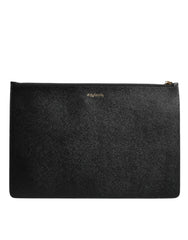 Dolce & Gabbana Black Leather #DGFAMILY Embellished Men Zip Pouch Bag - Clutch Bags