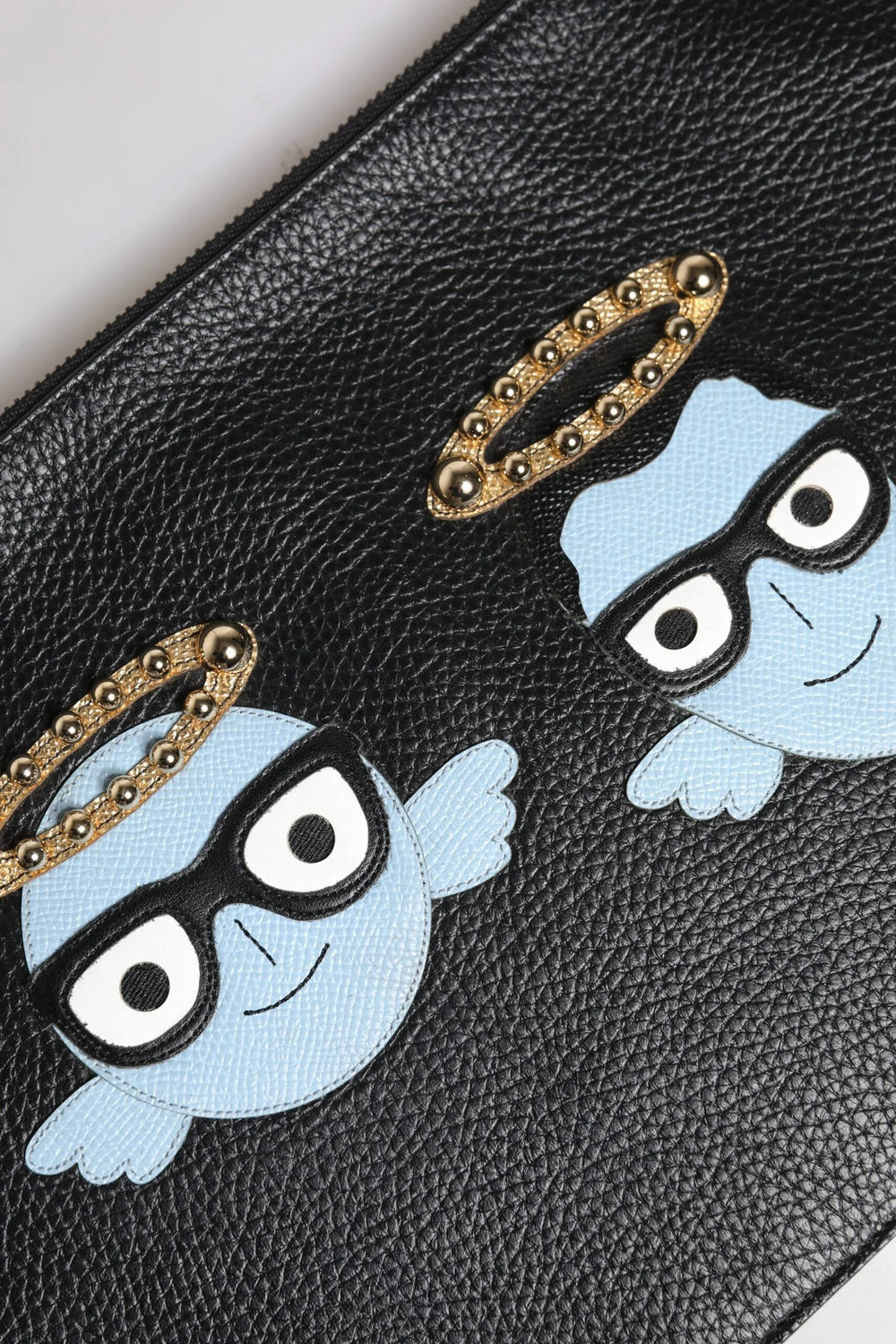 Dolce & Gabbana Black Leather #DGFAMILY Embellished Men Zip Pouch Bag - Clutch Bags