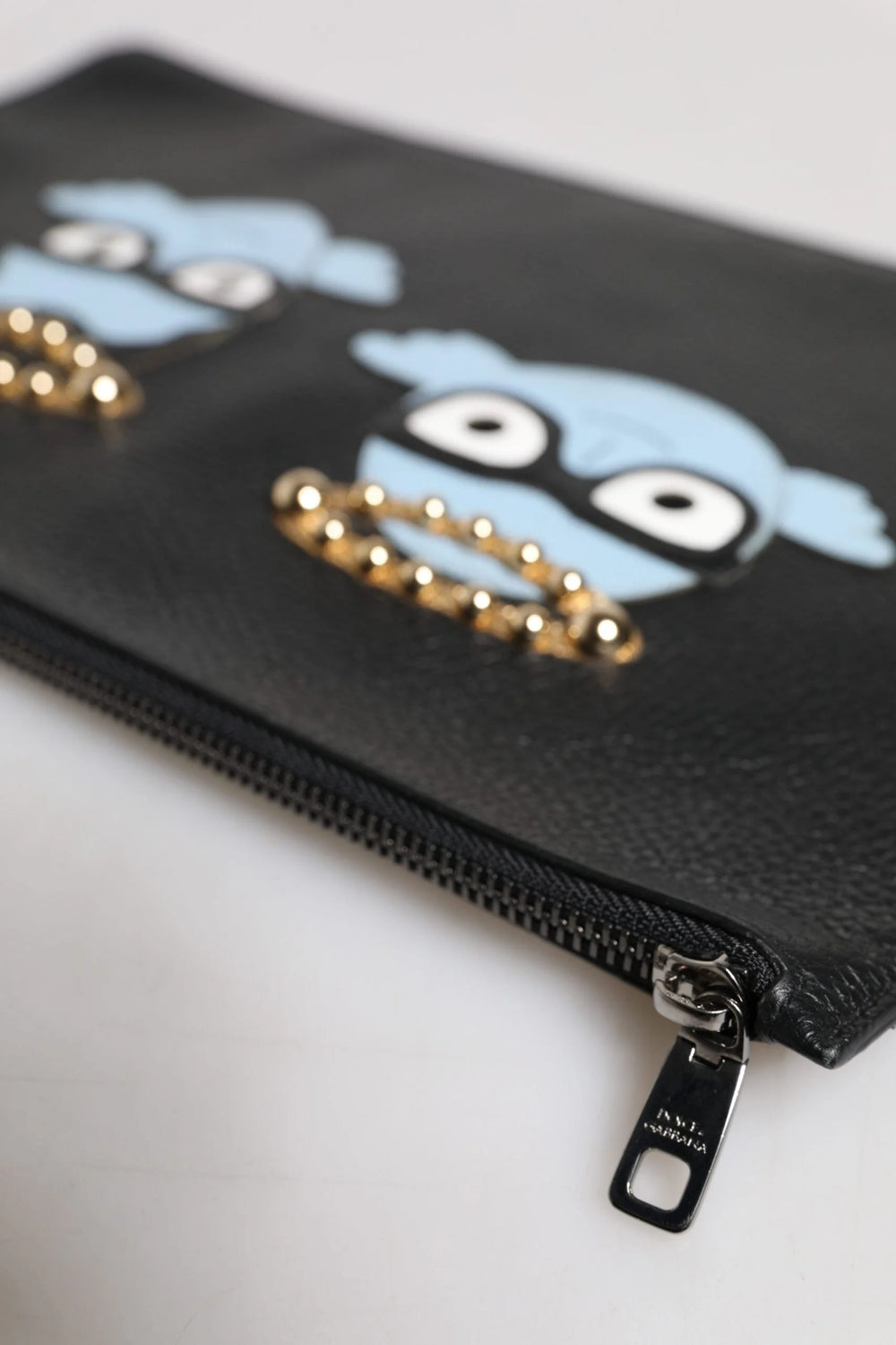 Dolce & Gabbana Black Leather #DGFAMILY Embellished Men Zip Pouch Bag - Clutch Bags