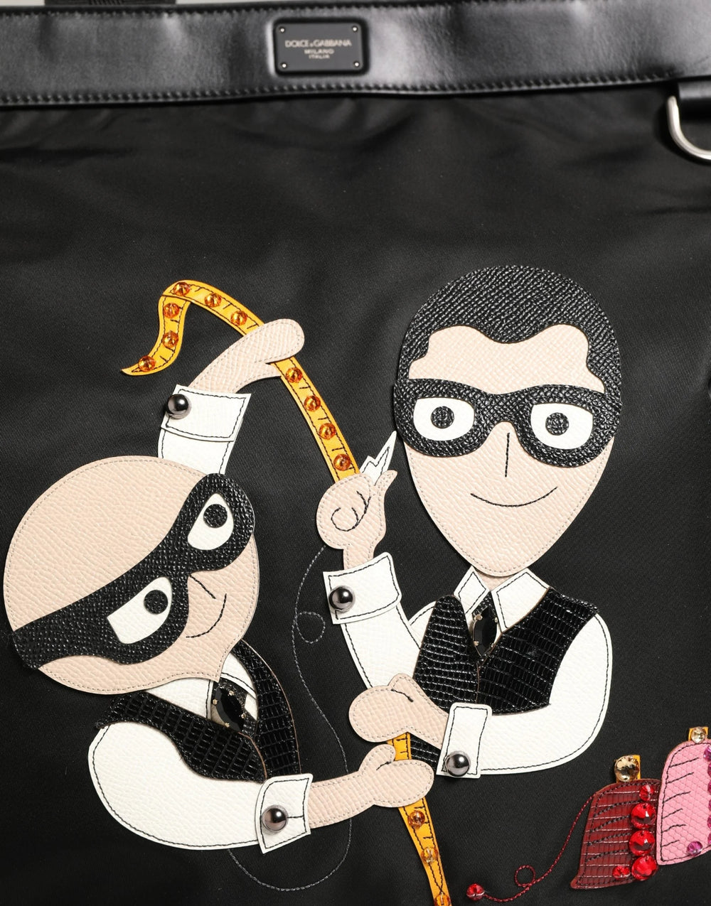 Dolce & Gabbana Black Leather #DGFamily Patch Shopping Tote Borse Bag