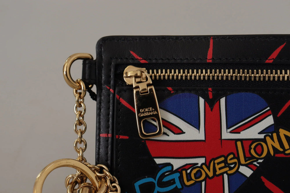 Dolce & Gabbana Black Leather #DGLovesLondon Keyring Cardholder Coin Case - Wallets