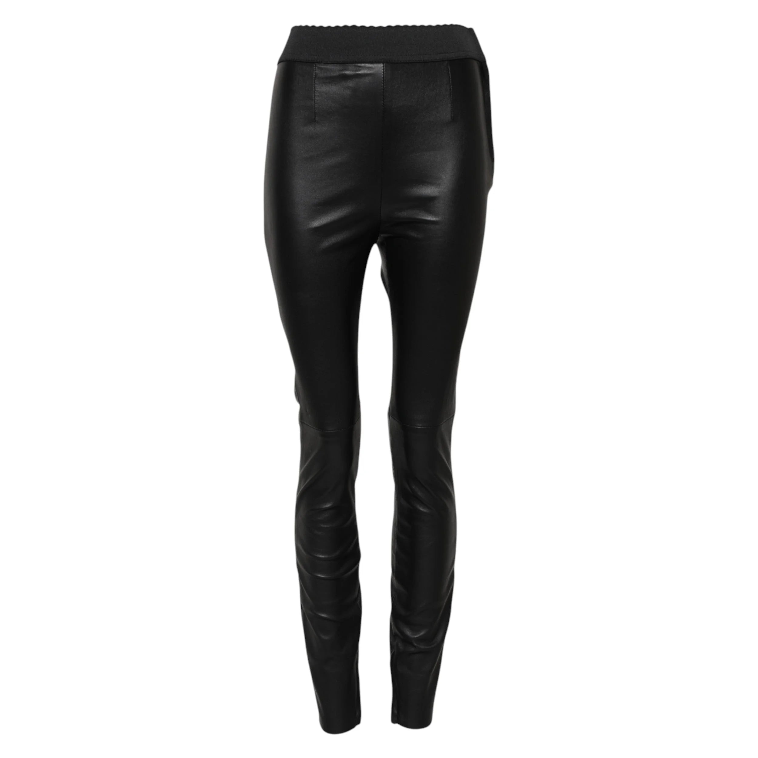 Dolce & Gabbana Black Leather Elastic Waist Pants - IT40|S - Trousers