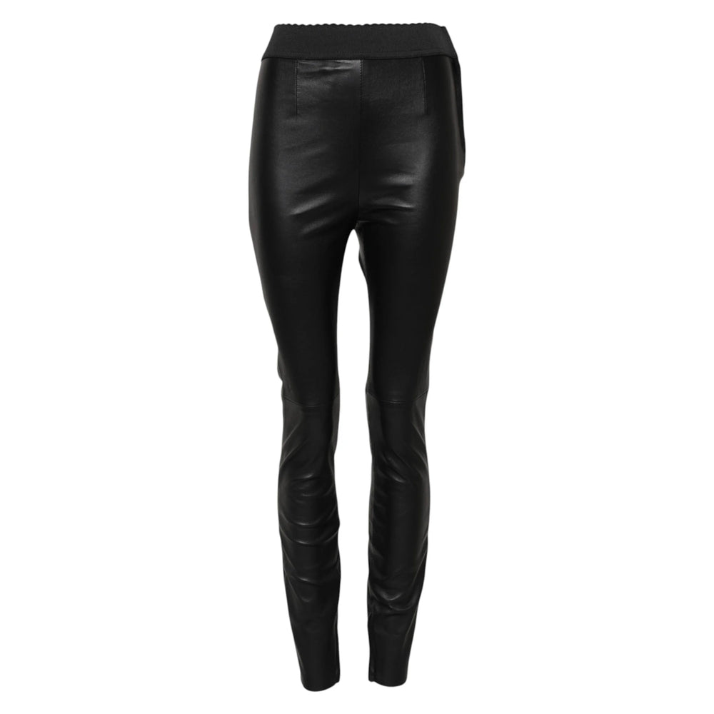 Dolce & Gabbana Black Leather Elastic Waist Pants - IT40|S - Trousers