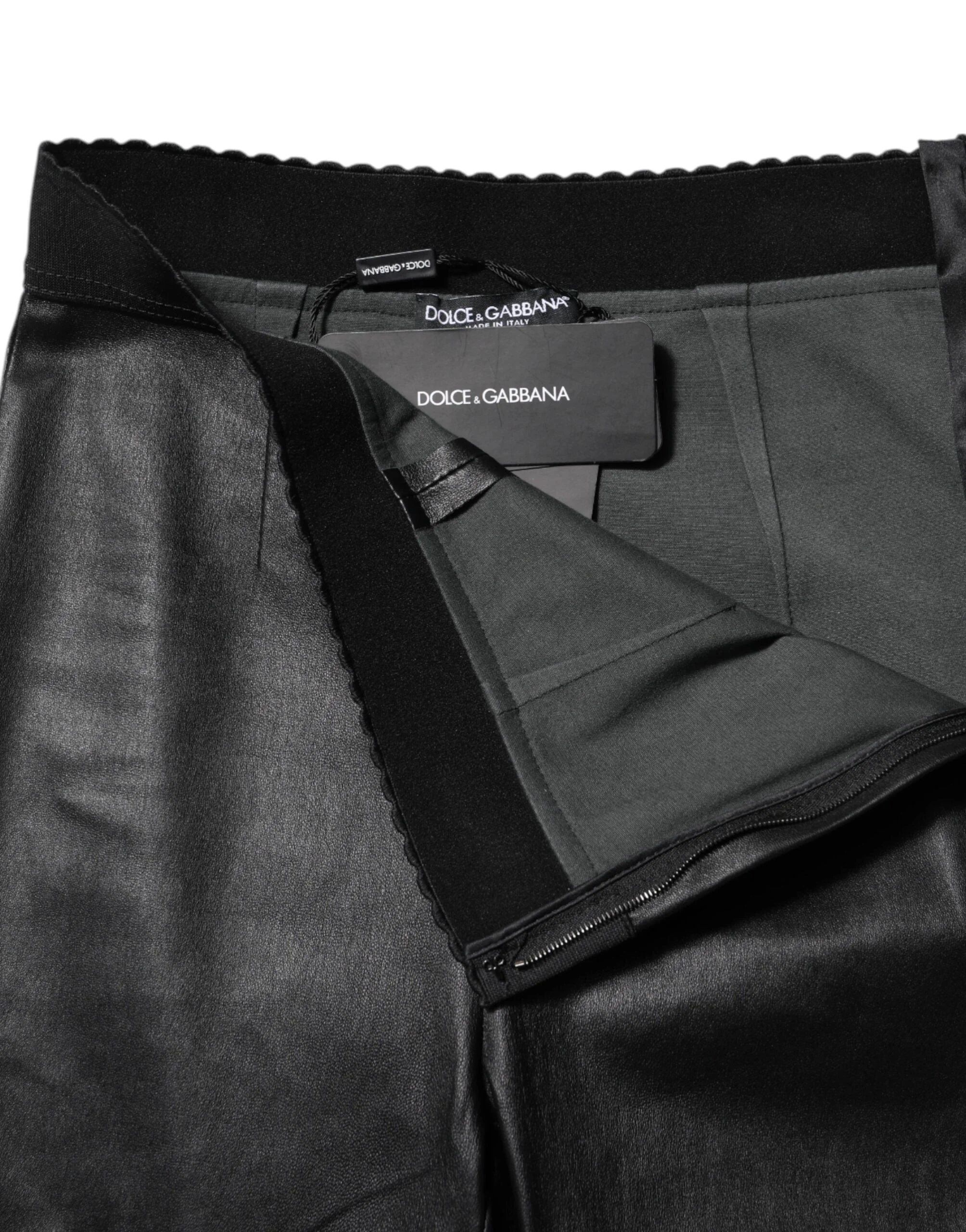 Dolce & Gabbana Black Leather Elastic Waist Pants - IT40|S - Trousers