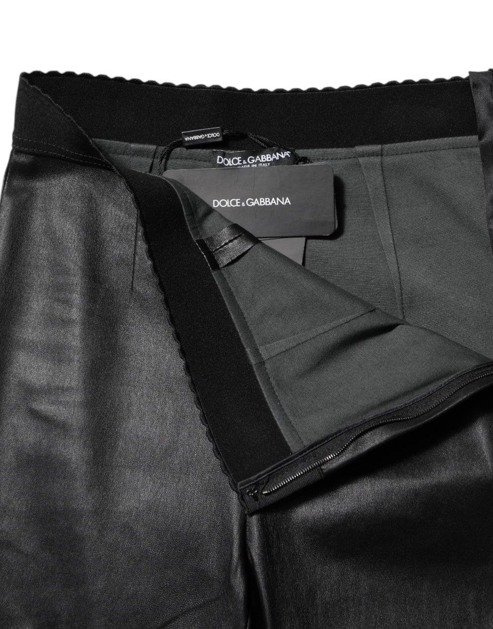 Dolce & Gabbana Black Leather Elastic Waist Pants - IT40|S - Trousers