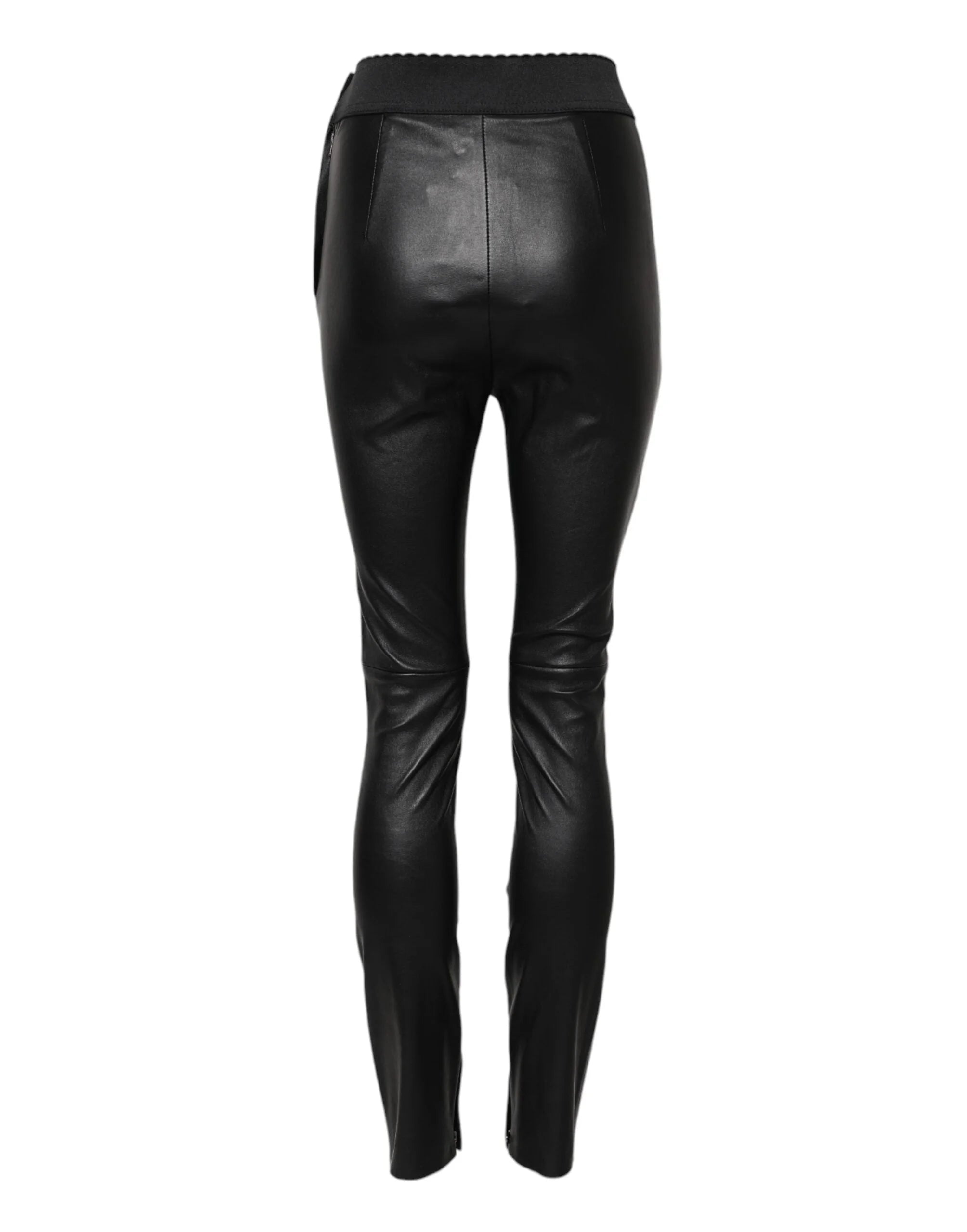 Dolce & Gabbana Black Leather Elastic Waist Pants - IT40|S - Trousers