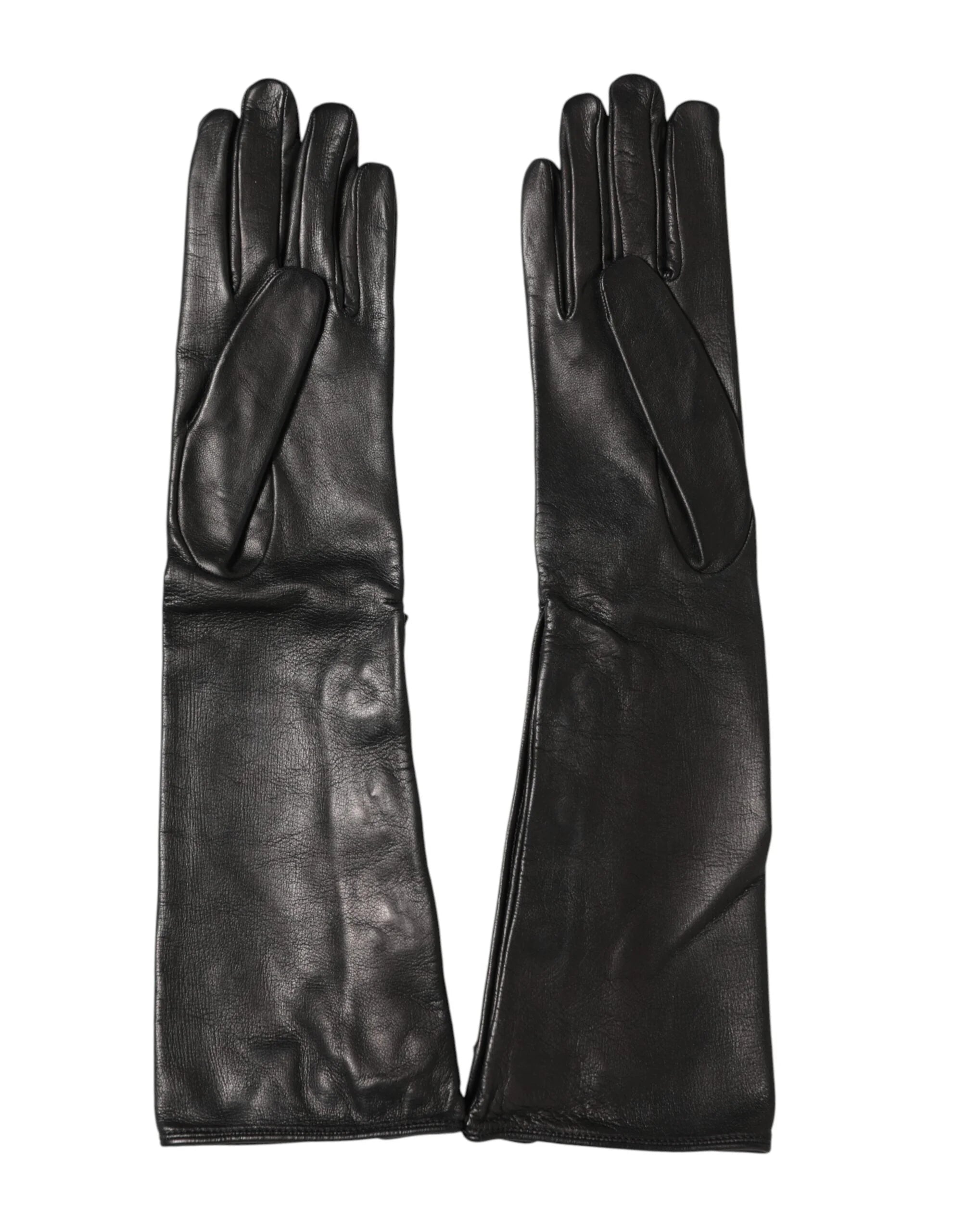 Dolce & Gabbana Black Leather Embellished Long Mitten Gloves - 6.5|XS