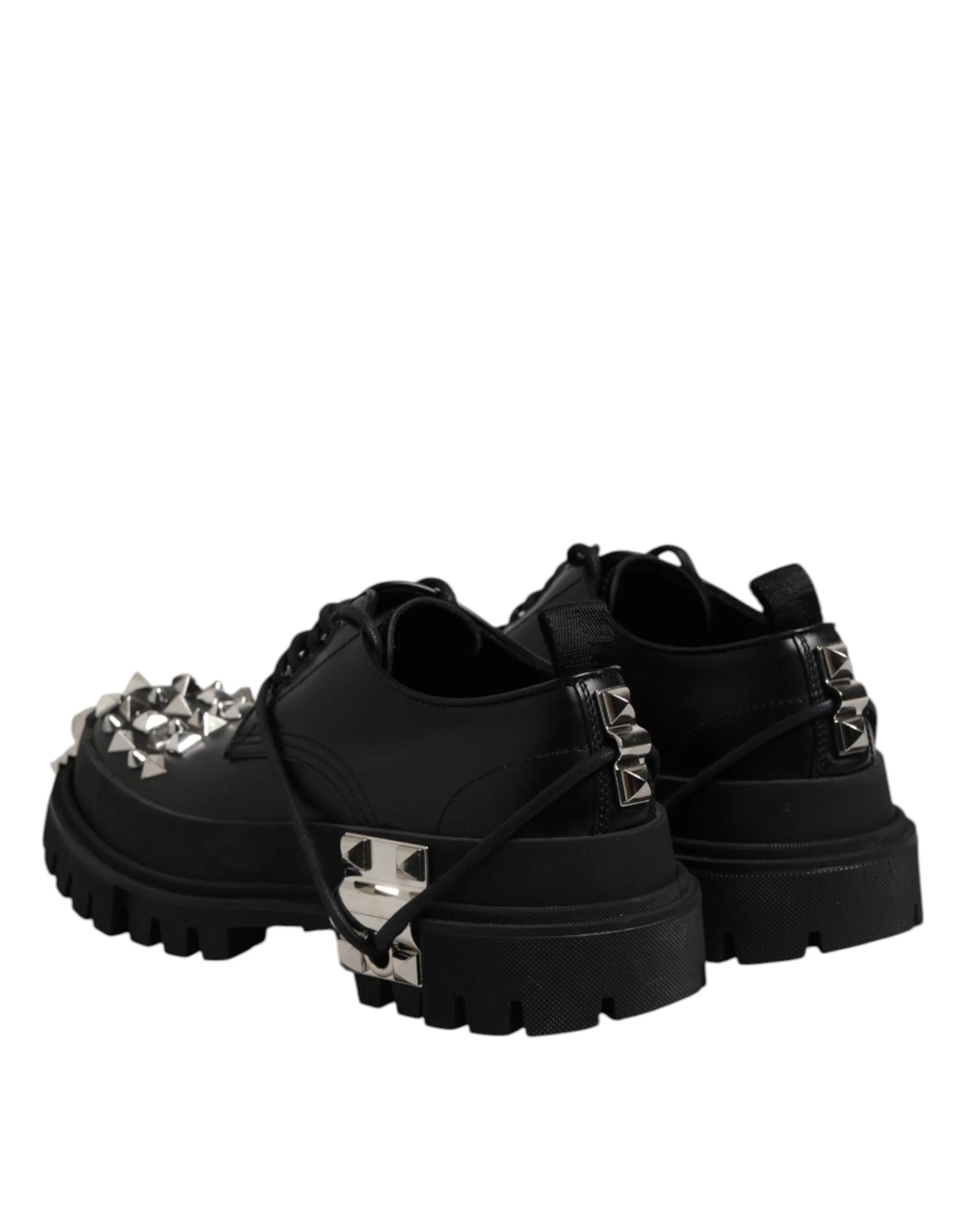 Dolce & Gabbana Black Leather Embellished Trekking Derby Shoes - EU41/US8 - Shoes