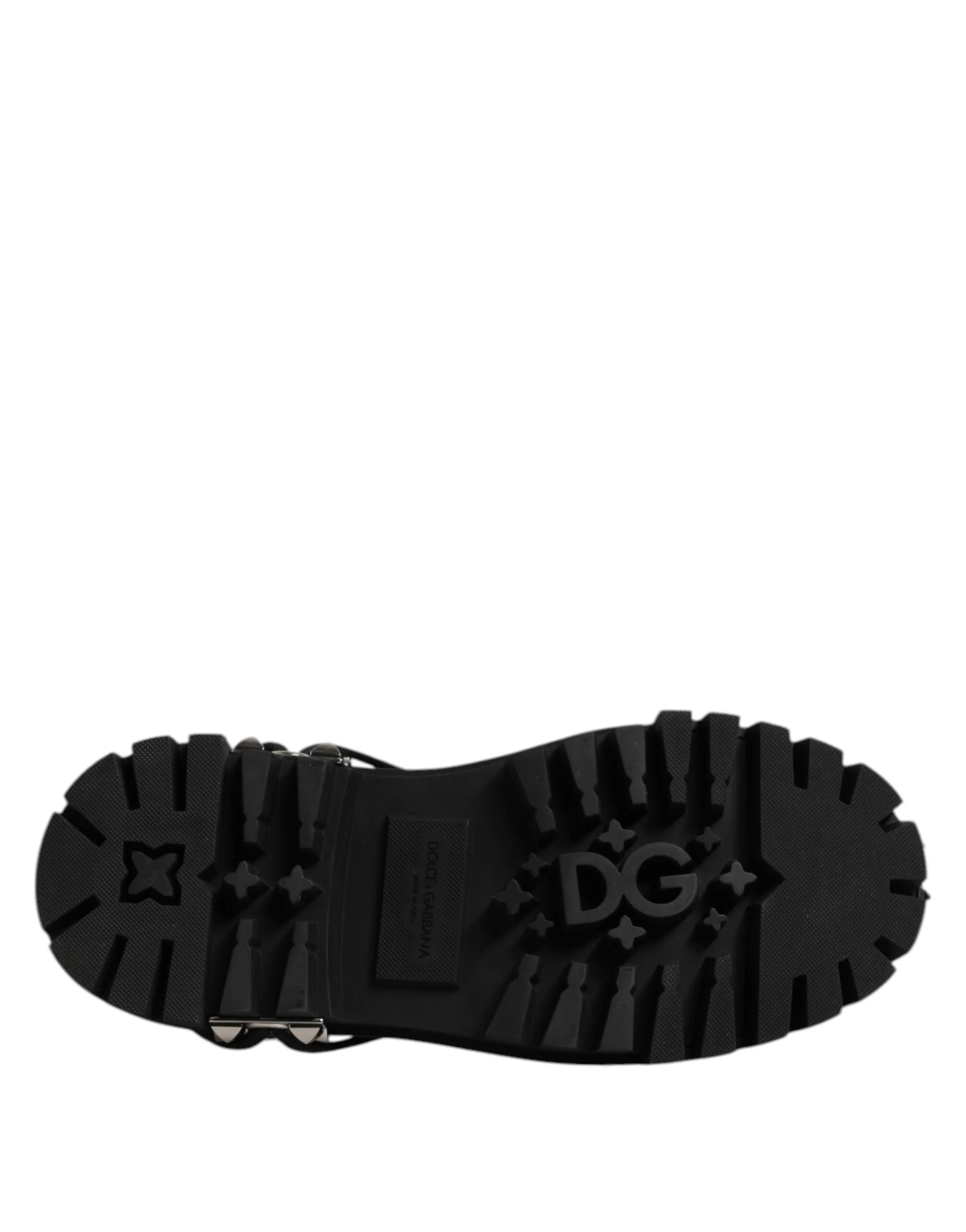 Dolce & Gabbana Black Leather Embellished Trekking Derby Shoes - EU41/US8 - Shoes