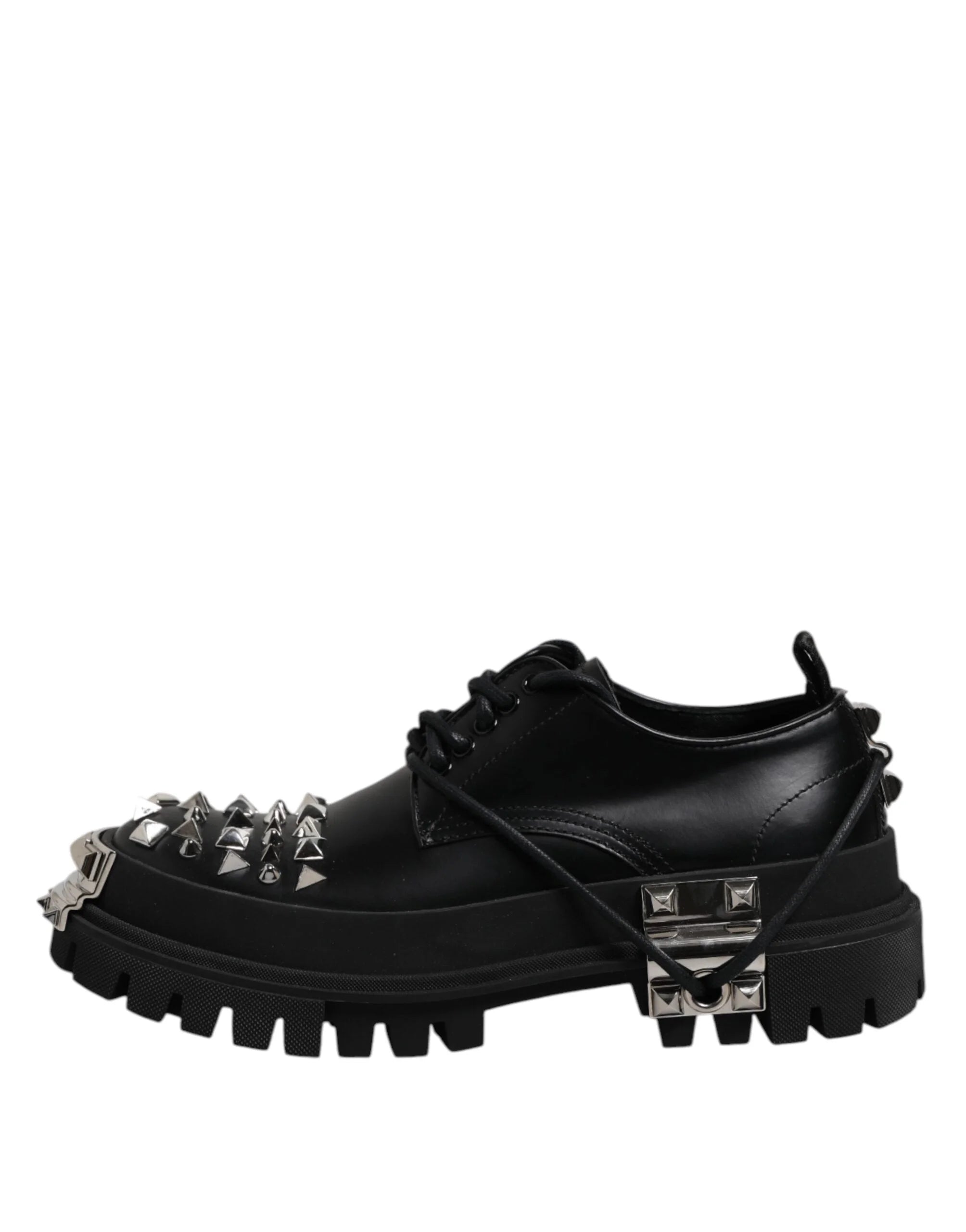 Dolce & Gabbana Black Leather Embellished Trekking Derby Shoes - EU41/US8 - Shoes