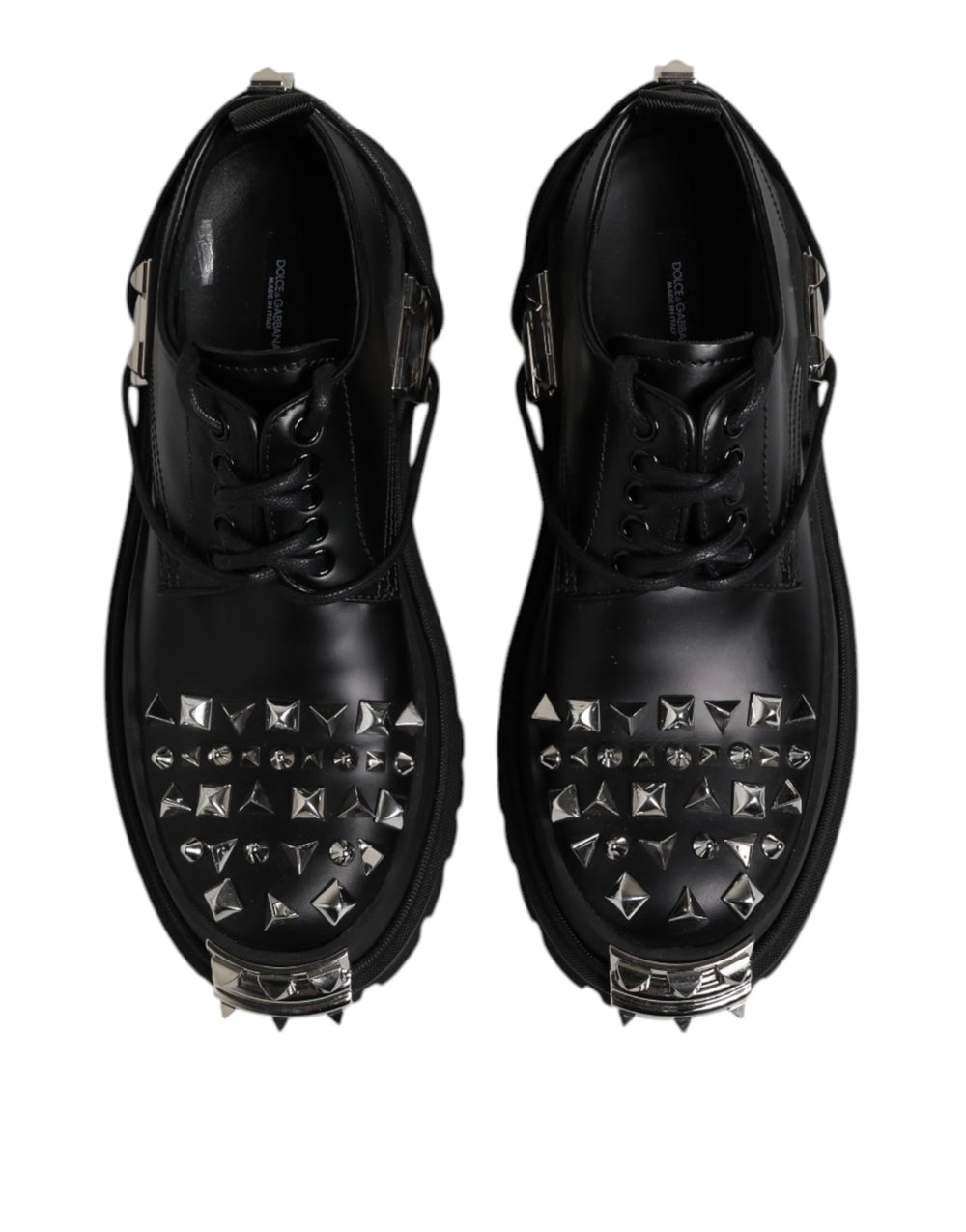 Dolce & Gabbana Black Leather Embellished Trekking Derby Shoes - EU41/US8 - Shoes