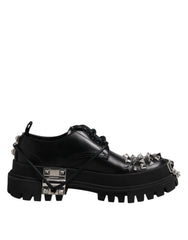 Dolce & Gabbana Black Leather Embellished Trekking Derby Shoes - EU41/US8 - Shoes