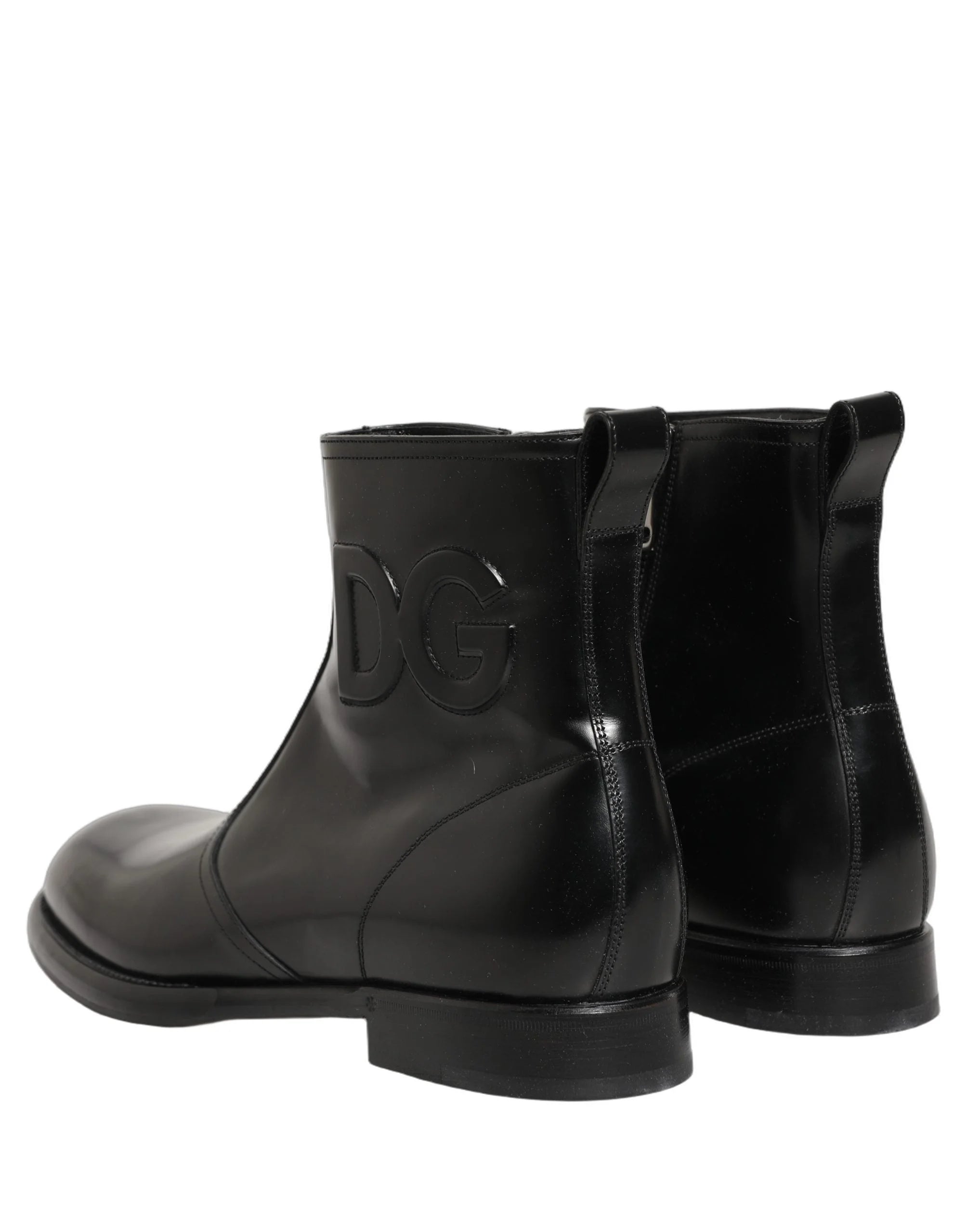 Dolce & Gabbana Black Leather Embossed Logo Ankle Boots Shoes - EU44/US11