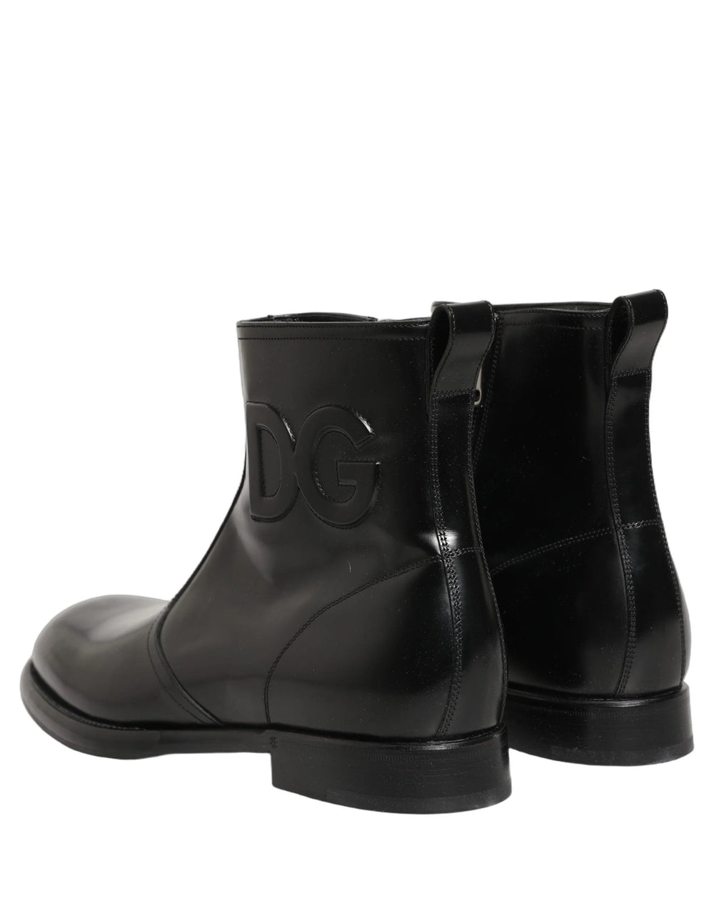 Dolce & Gabbana Black Leather Embossed Logo Ankle Boots Shoes - EU44/US11