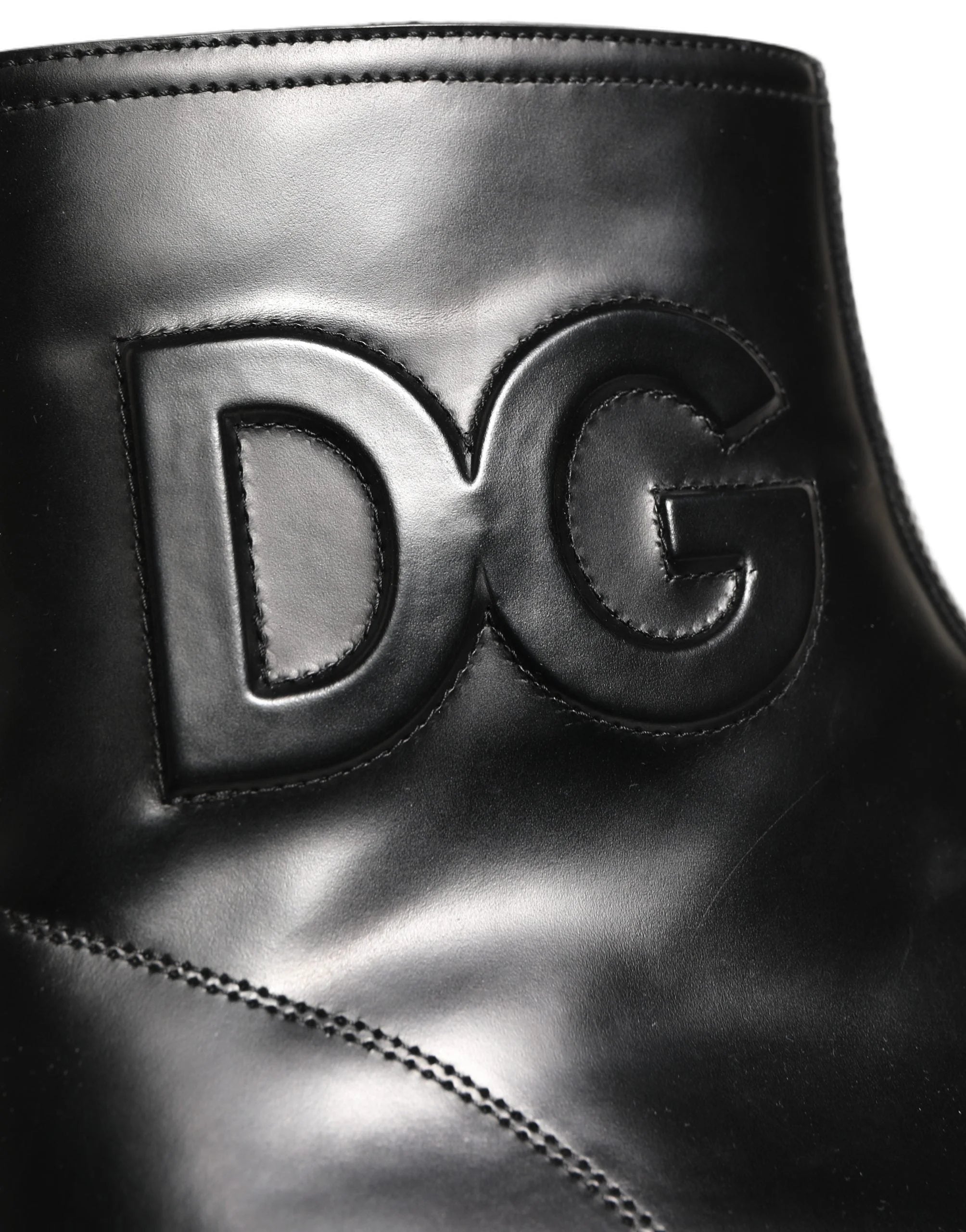 Dolce & Gabbana Black Leather Embossed Logo Ankle Boots Shoes - EU44/US11