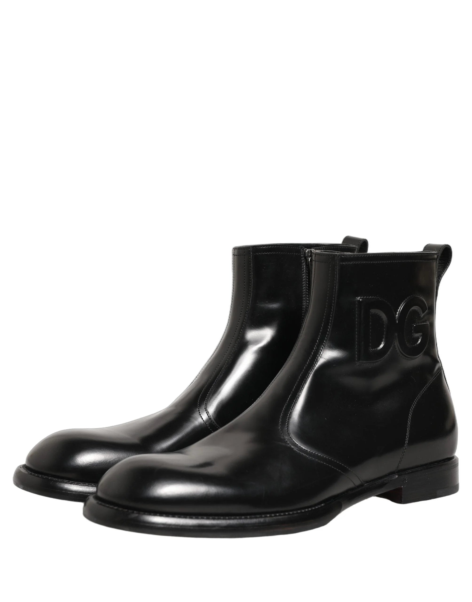 Dolce & Gabbana Black Leather Embossed Logo Ankle Boots Shoes - EU44/US11