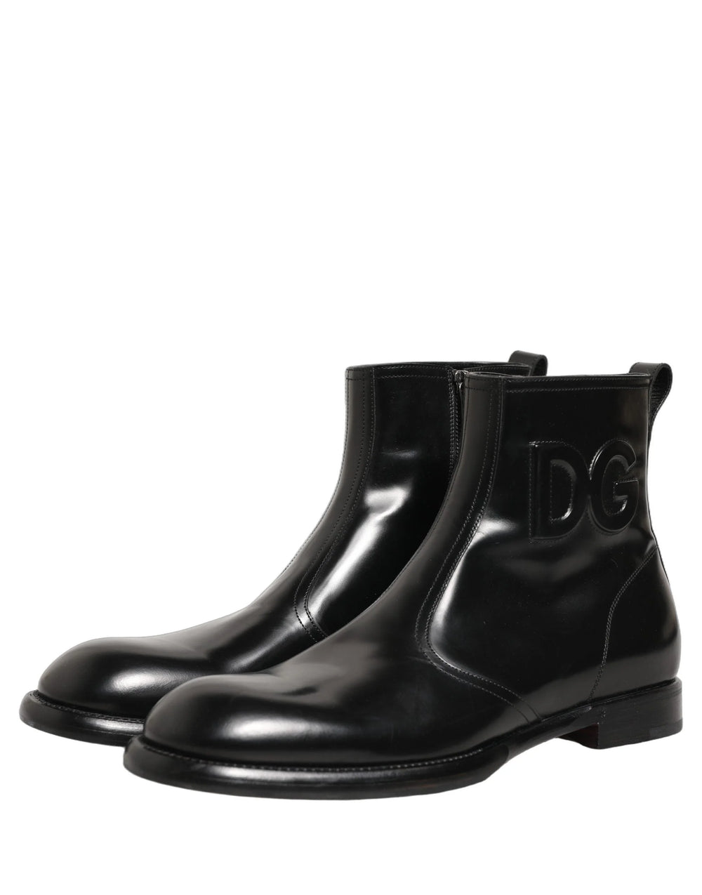 Dolce & Gabbana Black Leather Embossed Logo Ankle Boots Shoes - EU44/US11
