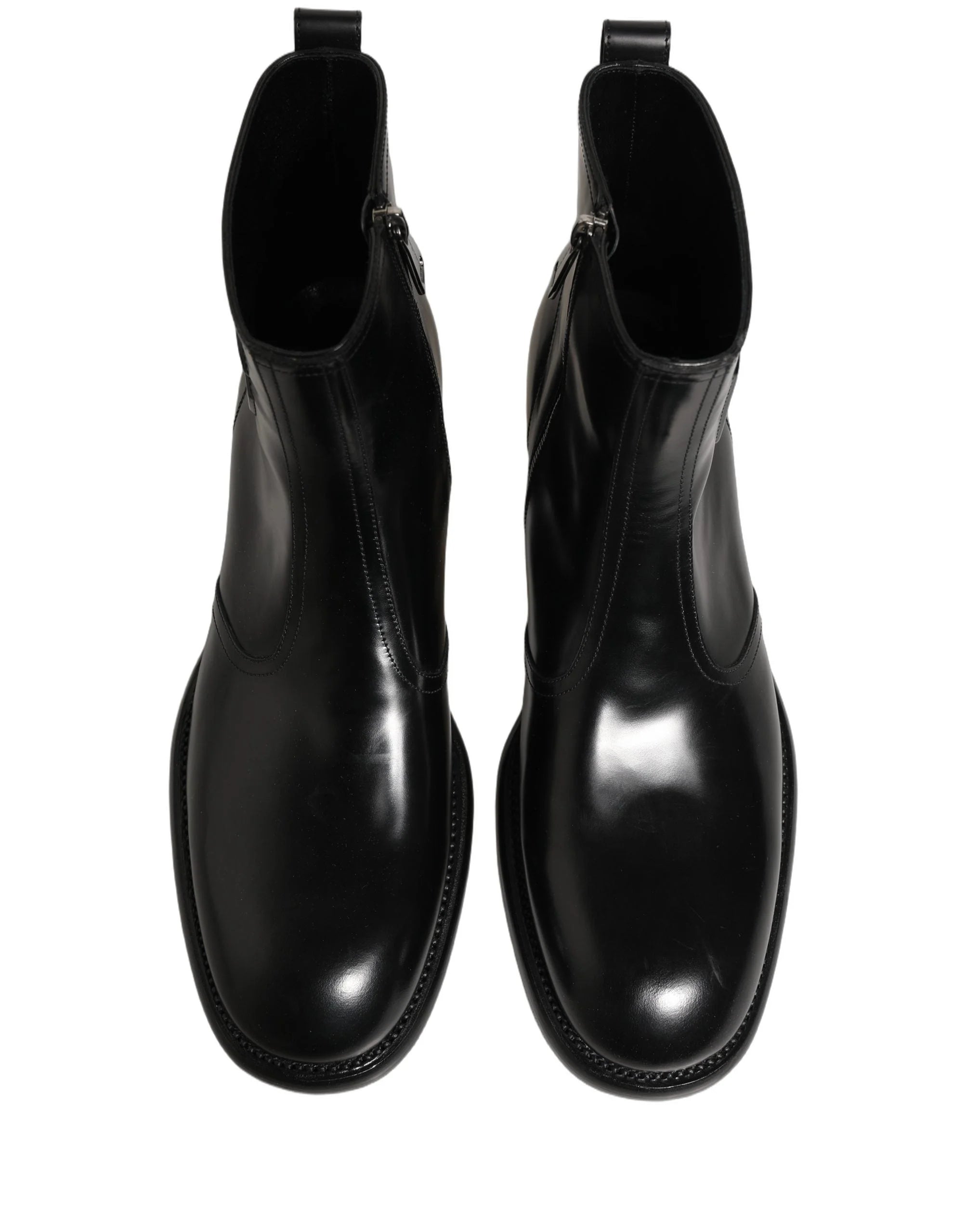 Dolce & Gabbana Black Leather Embossed Logo Ankle Boots Shoes - EU44/US11