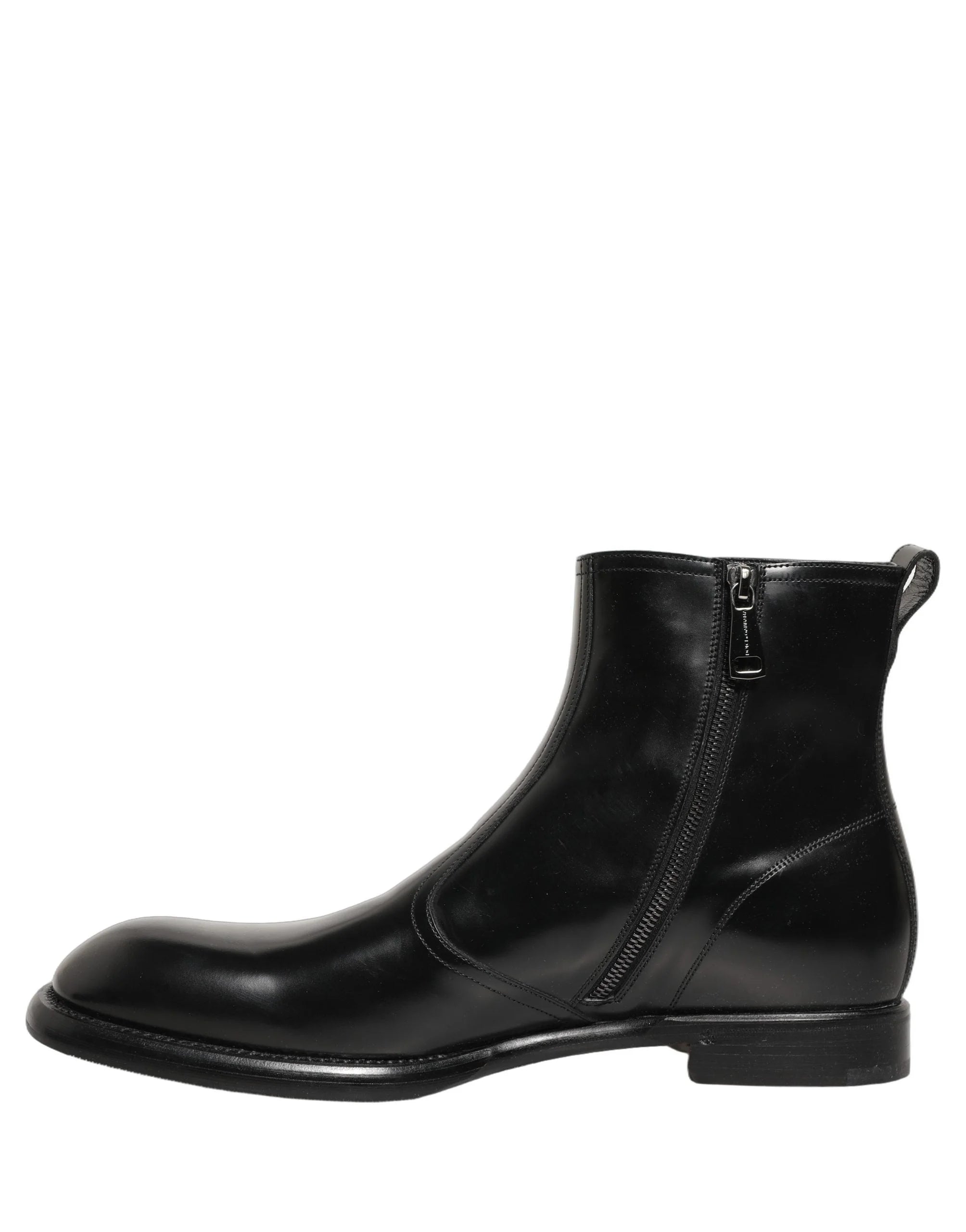 Dolce & Gabbana Black Leather Embossed Logo Ankle Boots Shoes - EU44/US11