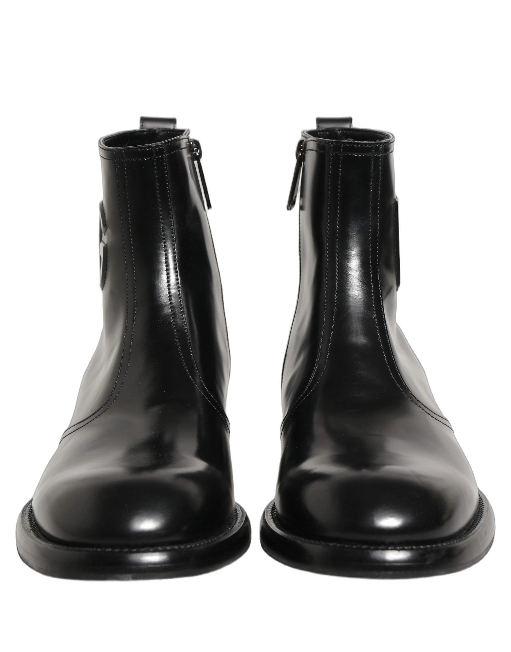 Dolce & Gabbana Black Leather Embossed Logo Ankle Boots Shoes - EU44/US11