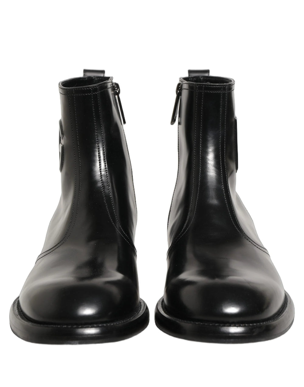 Dolce & Gabbana Black Leather Embossed Logo Ankle Boots Shoes - EU44/US11